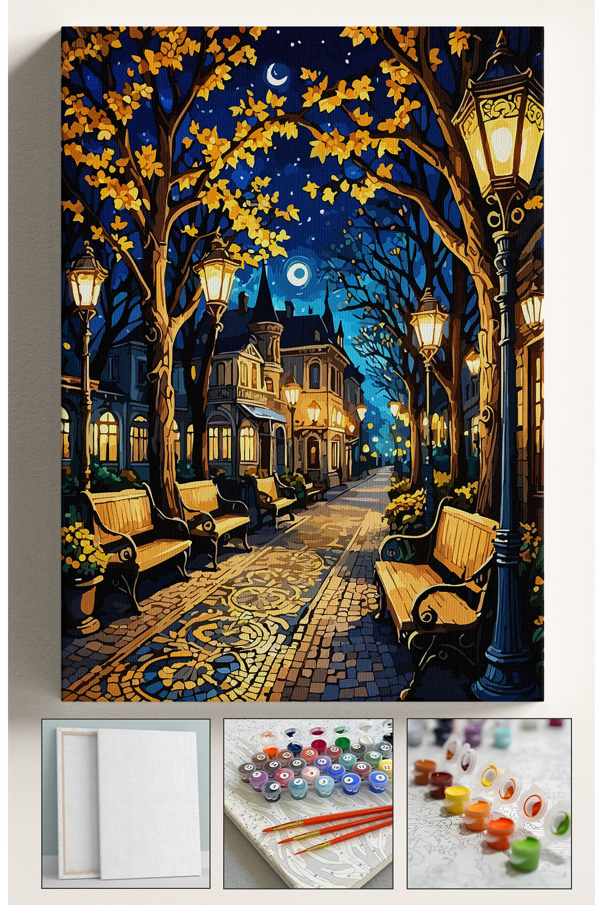 Corvo Sayılarla Boyama Çerçeveli Hobi Seti Numaralı Tuval Fırça Boya Dahil Kasnaklı 40X50 Cm - IŞIKLI YOL