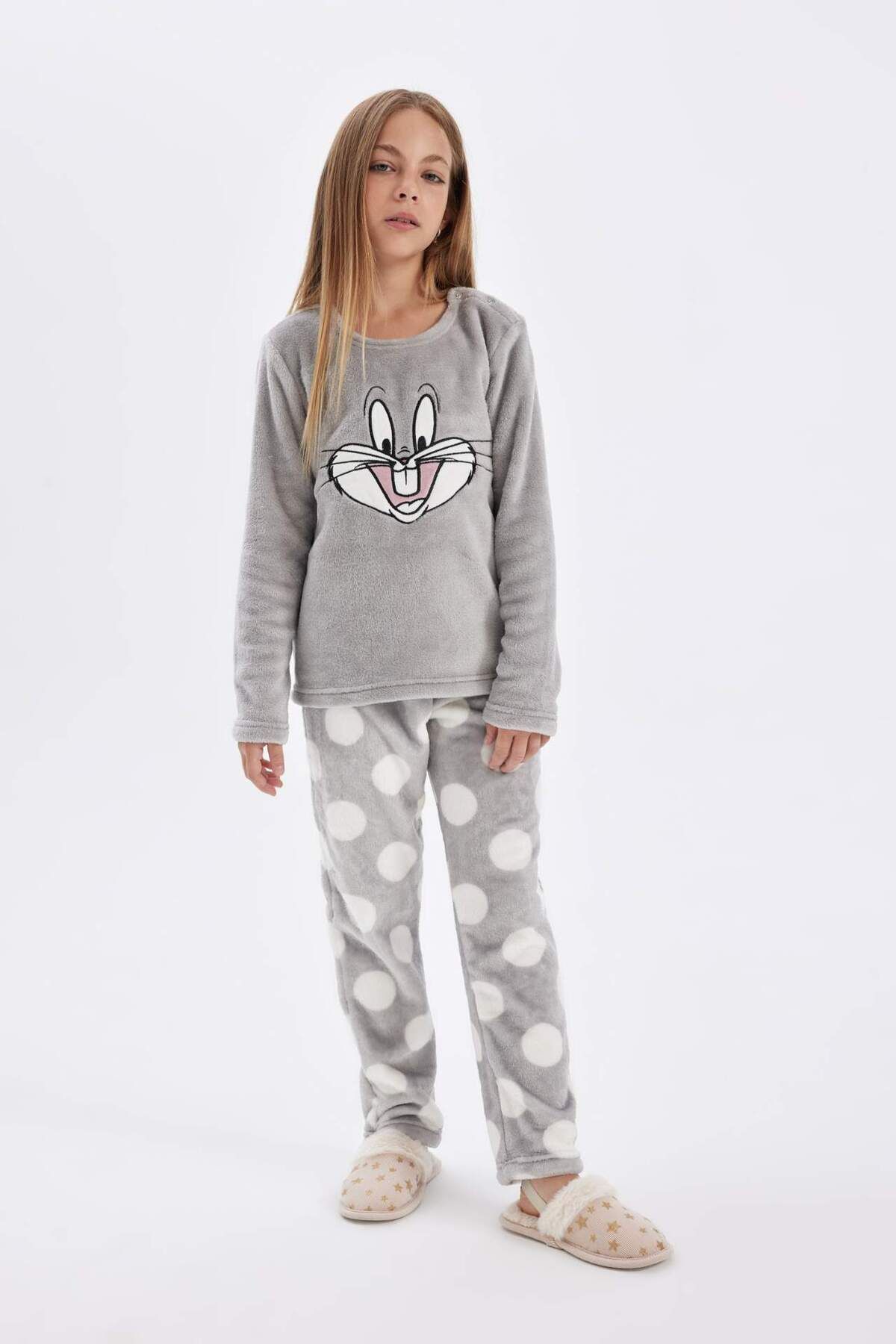 DeFacto-Set de pijamale Looney Tunes pentru fete - Set de pluș, mâneci lungi, top și fund D1069a824wn 2