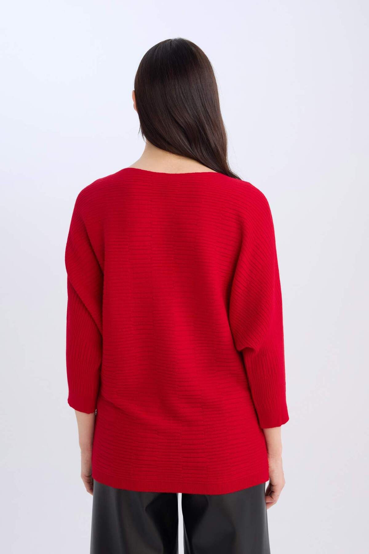 DeFacto-Roter Basic-Strickpullover mit U-Boot-Ausschnitt und Fledermausärmeln D7670AX24AU 6