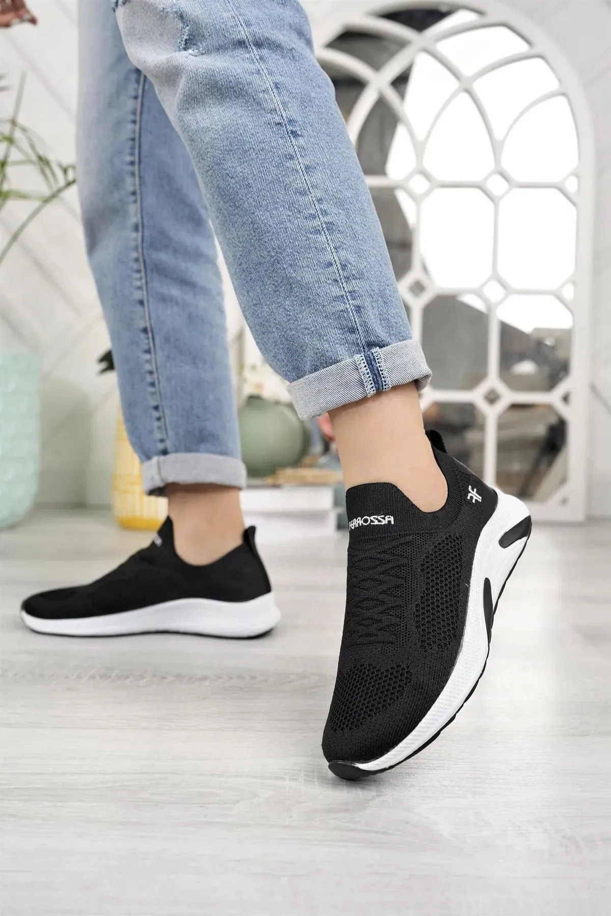 Black and White - New Season Laceless Knitwear Women's Sneakers