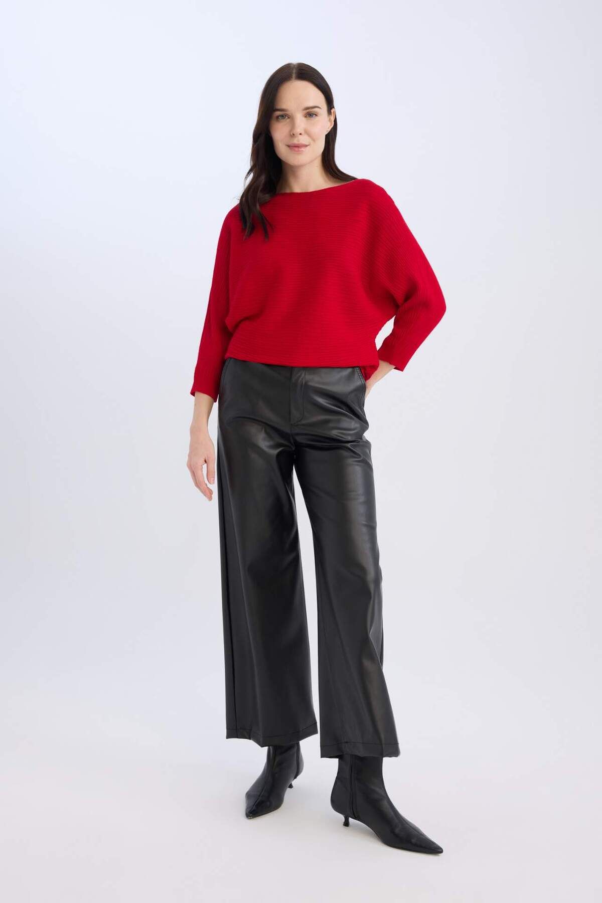 DeFacto-Roter Basic-Strickpullover mit U-Boot-Ausschnitt und Fledermausärmeln D7670AX24AU 2
