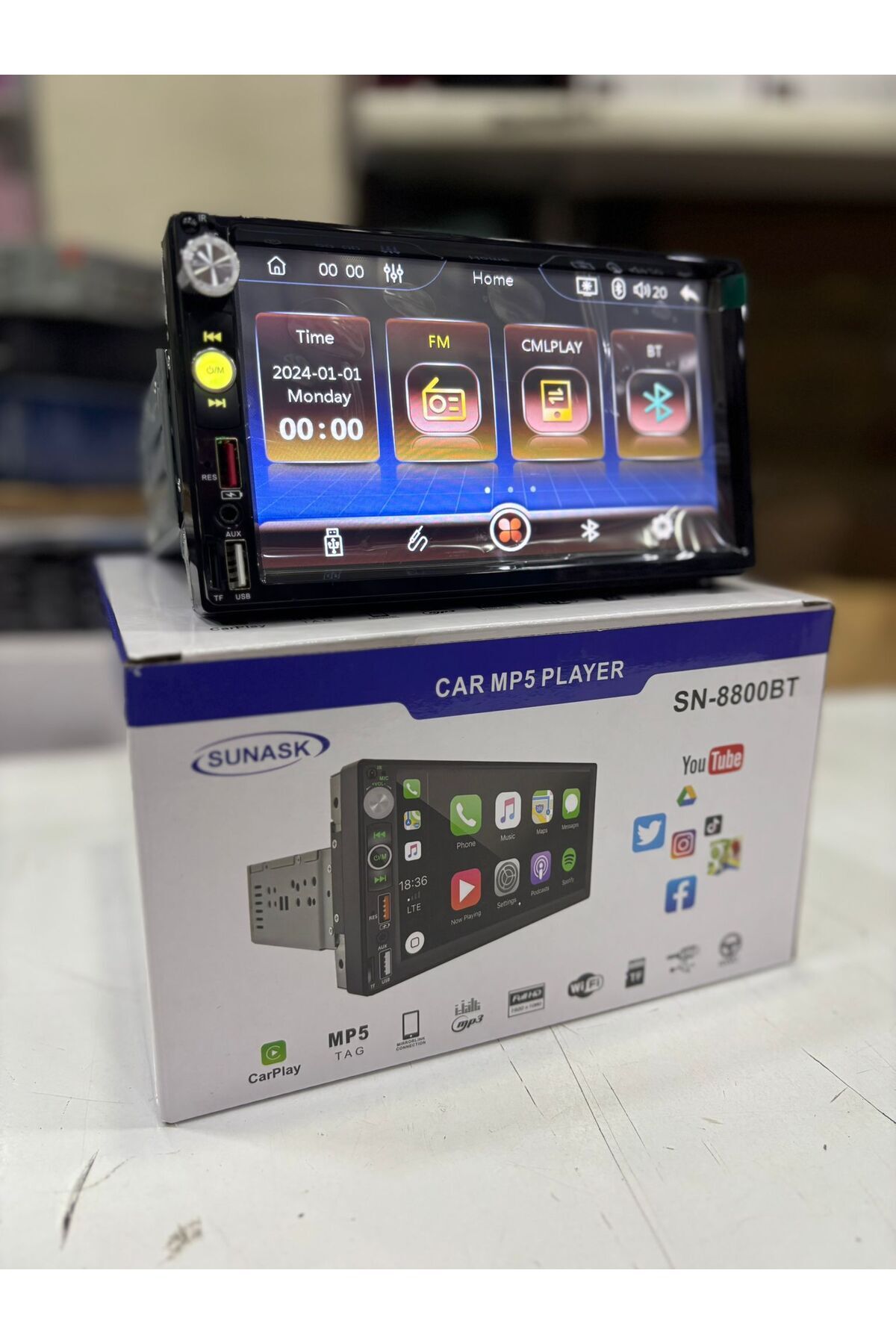 SUNASK-Sn-8800 7Inc Carplay - Adjustable Thin Case, Double Screen Tofaş Şahin Doğan Compatible Camera 4X55 5