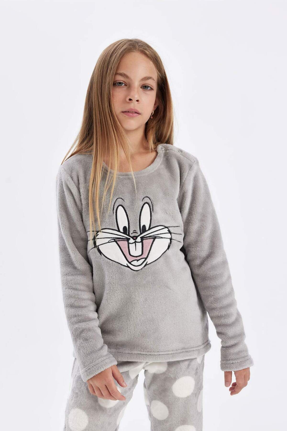 DeFacto-Set de pijamale Looney Tunes pentru fete - Set de pluș, mâneci lungi, top și fund D1069a824wn 4