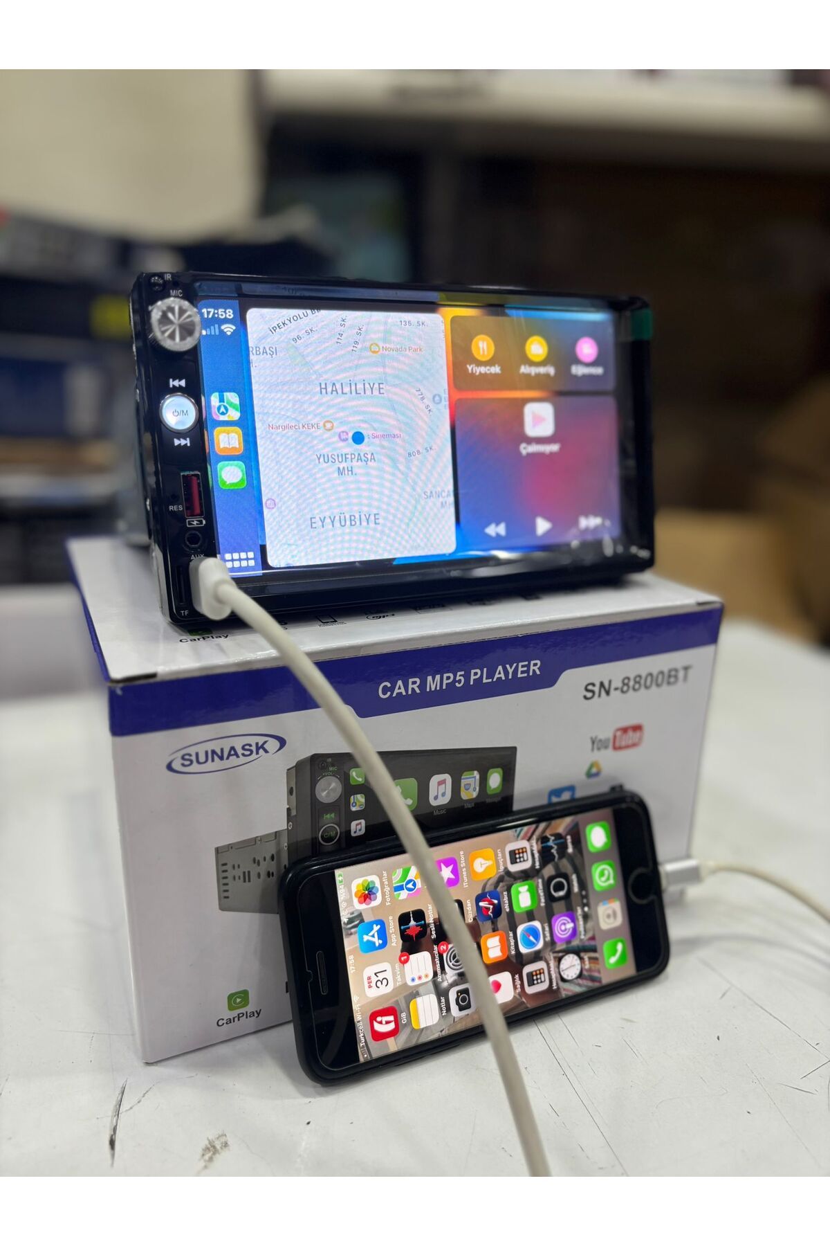 SUNASK-Sn-8800 7Inc Carplay - Adjustable Thin Case, Double Screen Tofaş Şahin Doğan Compatible Camera 4X55 3