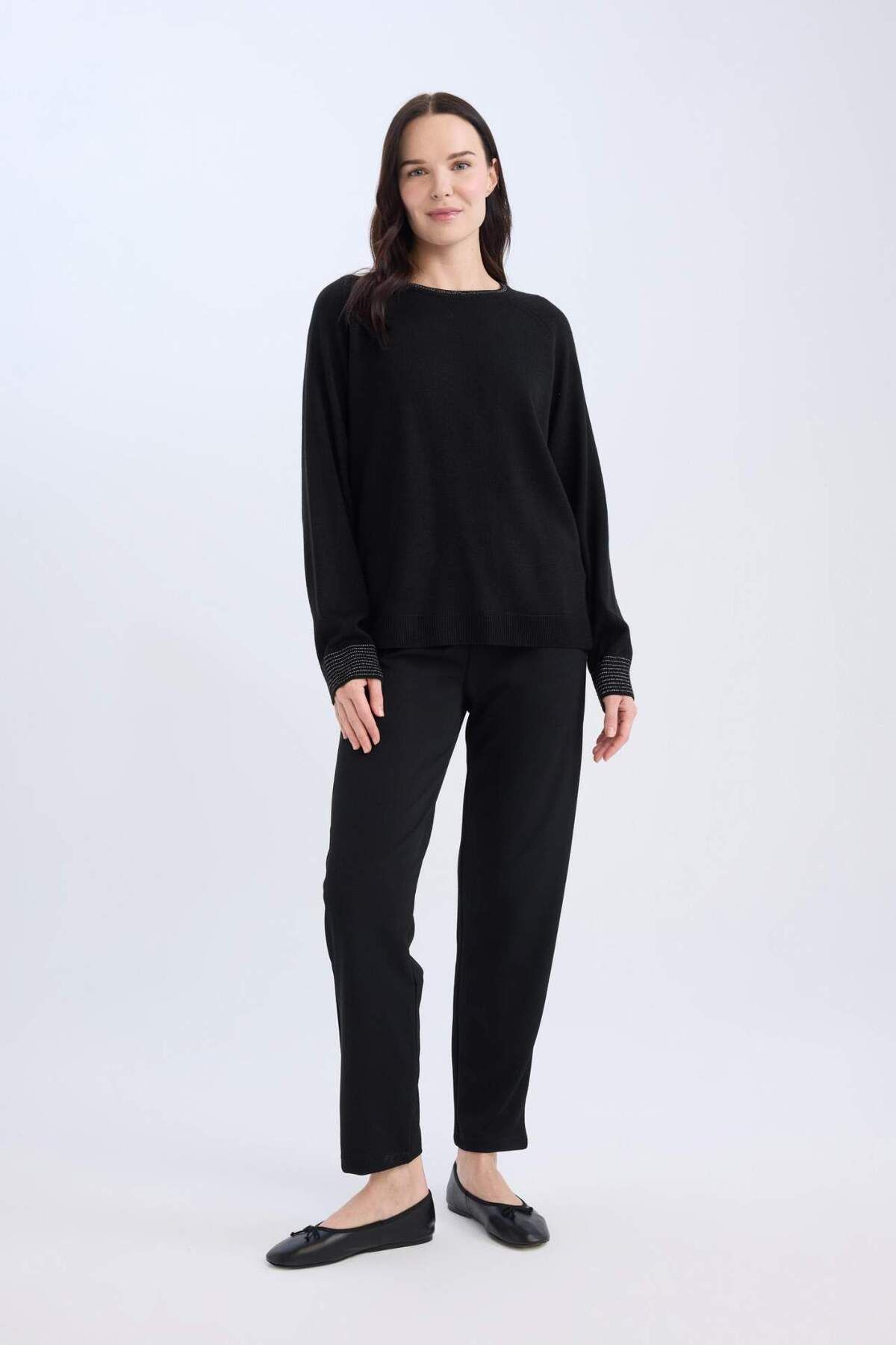 DeFacto-Pantaloni drepti cu talie elastică plisată Basic Solid D4405AX24WN 3