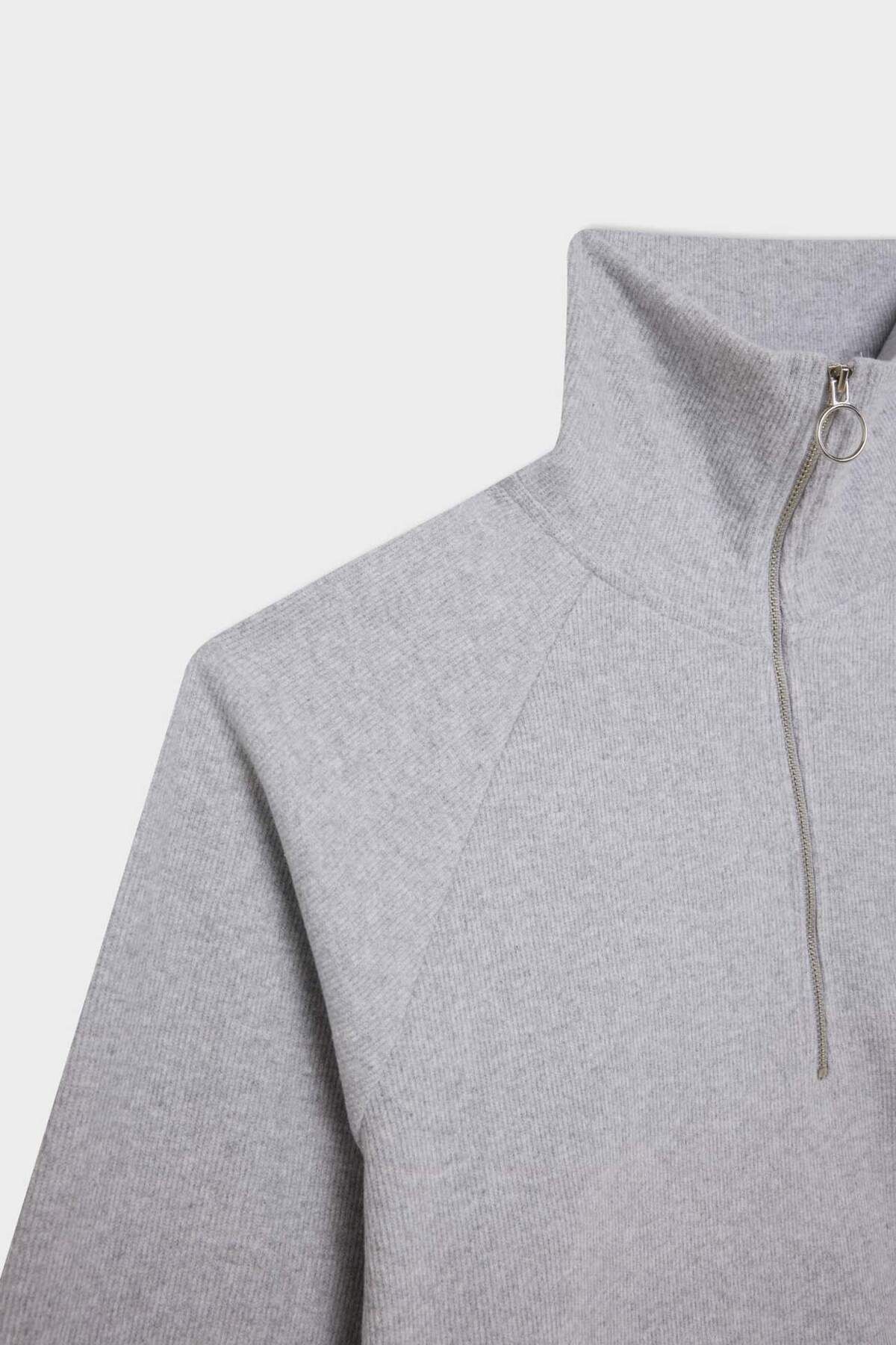 DeFacto-Regular Fit Half Zipper Stand Collar Basic Plain Sweatshirt D9009Ax24Wn 8