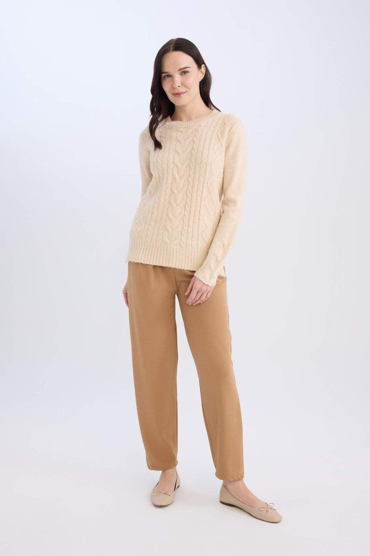 DeFacto-Pantaloni drepti cu talie elastică plisată Basic Solid D4405AX24WN 1