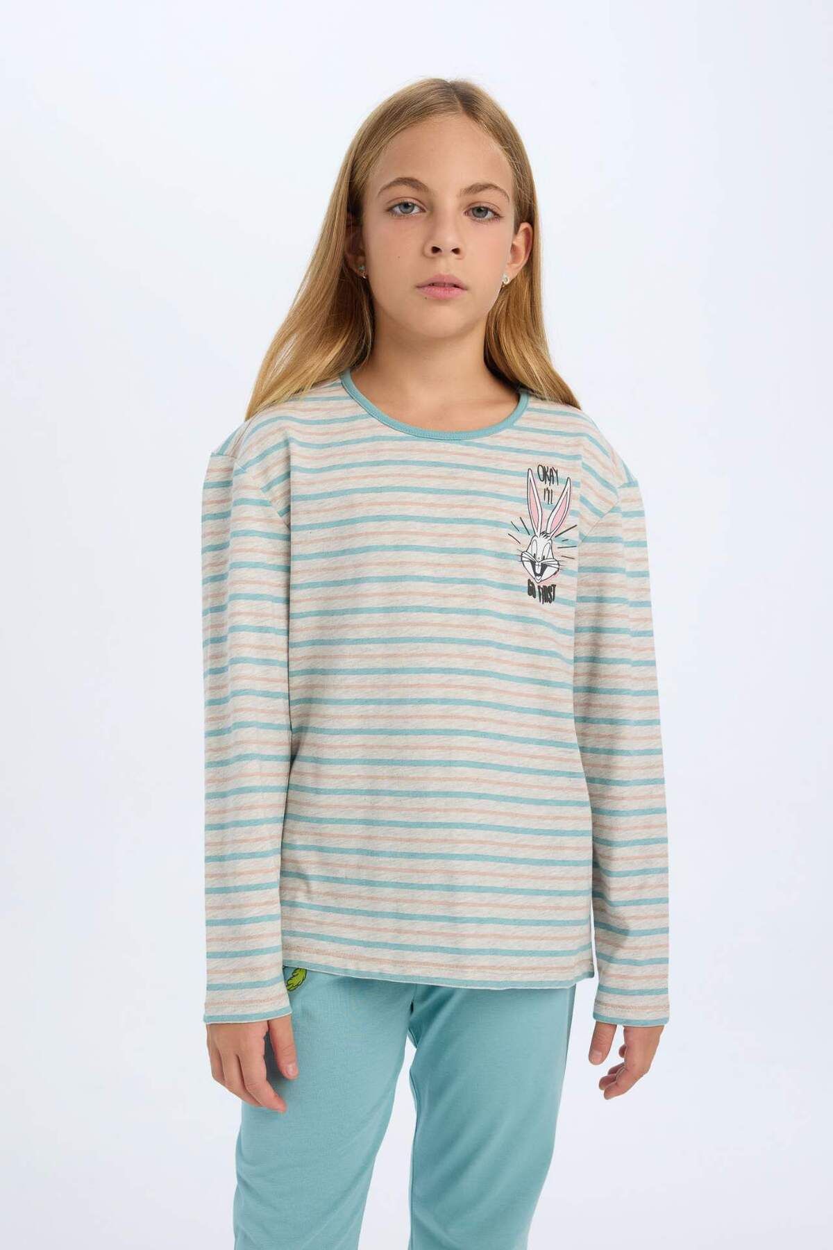 DeFacto-Mädchen-Pyjama-Set Looney Tunes Langarm-Oberteil mit langem Unterteil D6062A824AU 3
