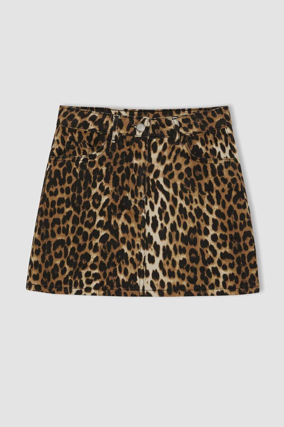 DeFacto-Girl's Leopard Patterned Pocketed Gabardine Skirt D5241A824Wn 8