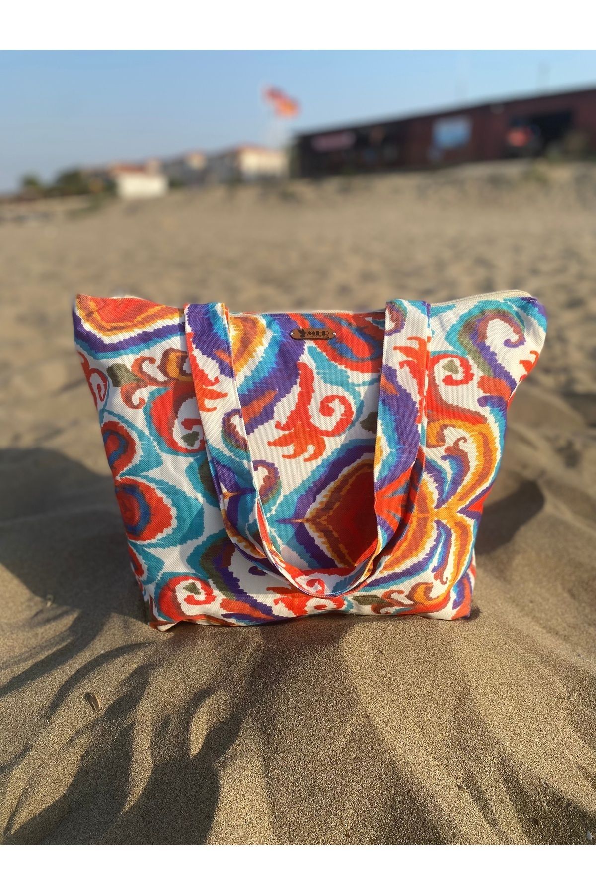 MER HOME-Bohemian Tie Patterned Zippered Lined Beach Bag Daily Shoulder Bag 5