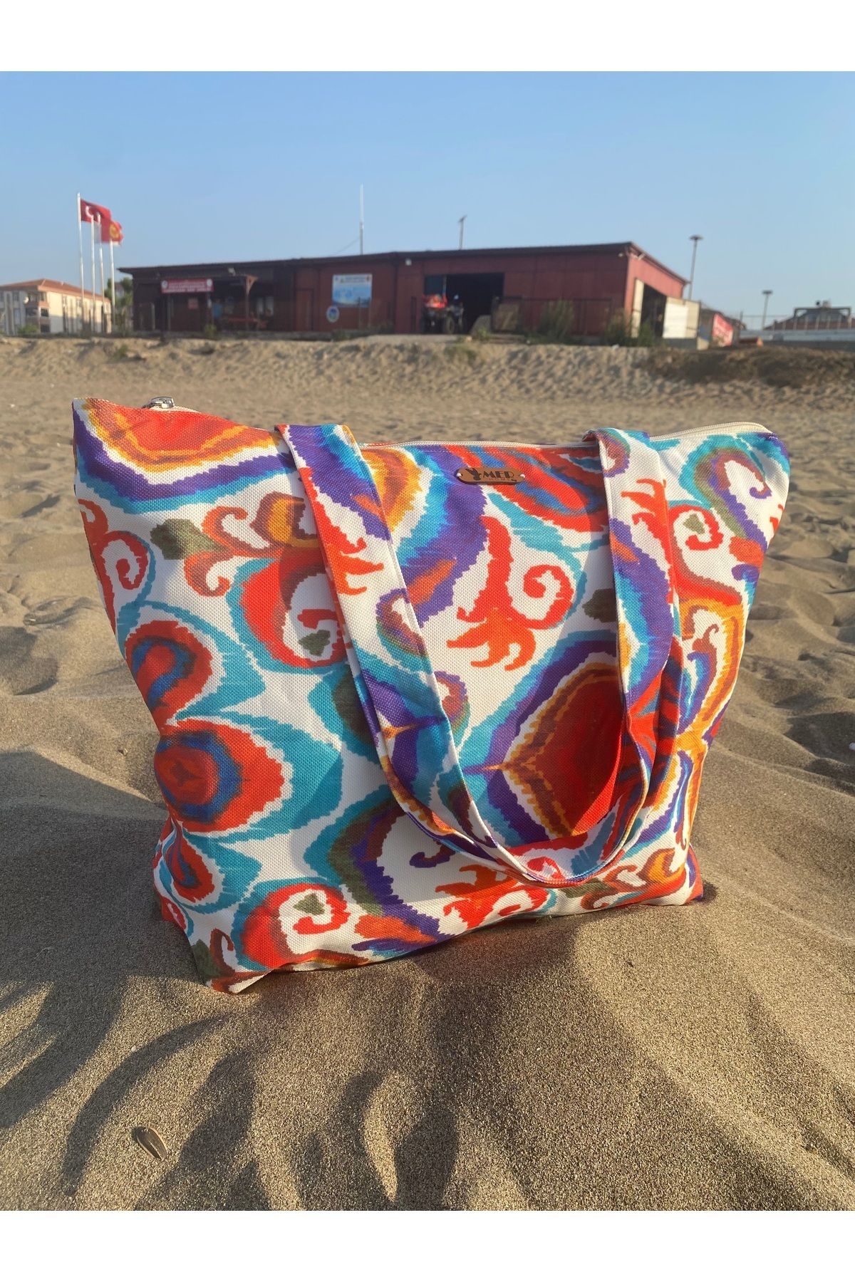 MER HOME-Bohemian Tie Patterned Zippered Lined Beach Bag Daily Shoulder Bag 6