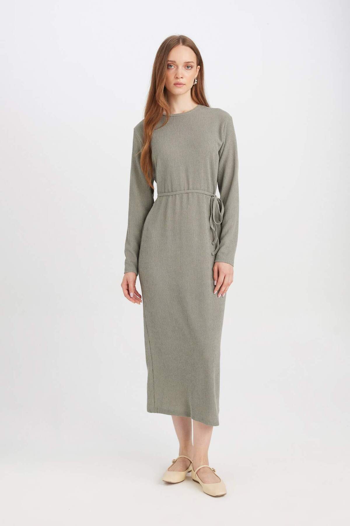 Regular Fit Bürümcük Uzun Kollu Midi Elbise D5024AX24AU