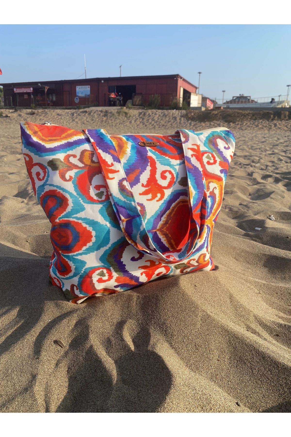 MER HOME-Bohemian Tie Patterned Zippered Lined Beach Bag Daily Shoulder Bag 3