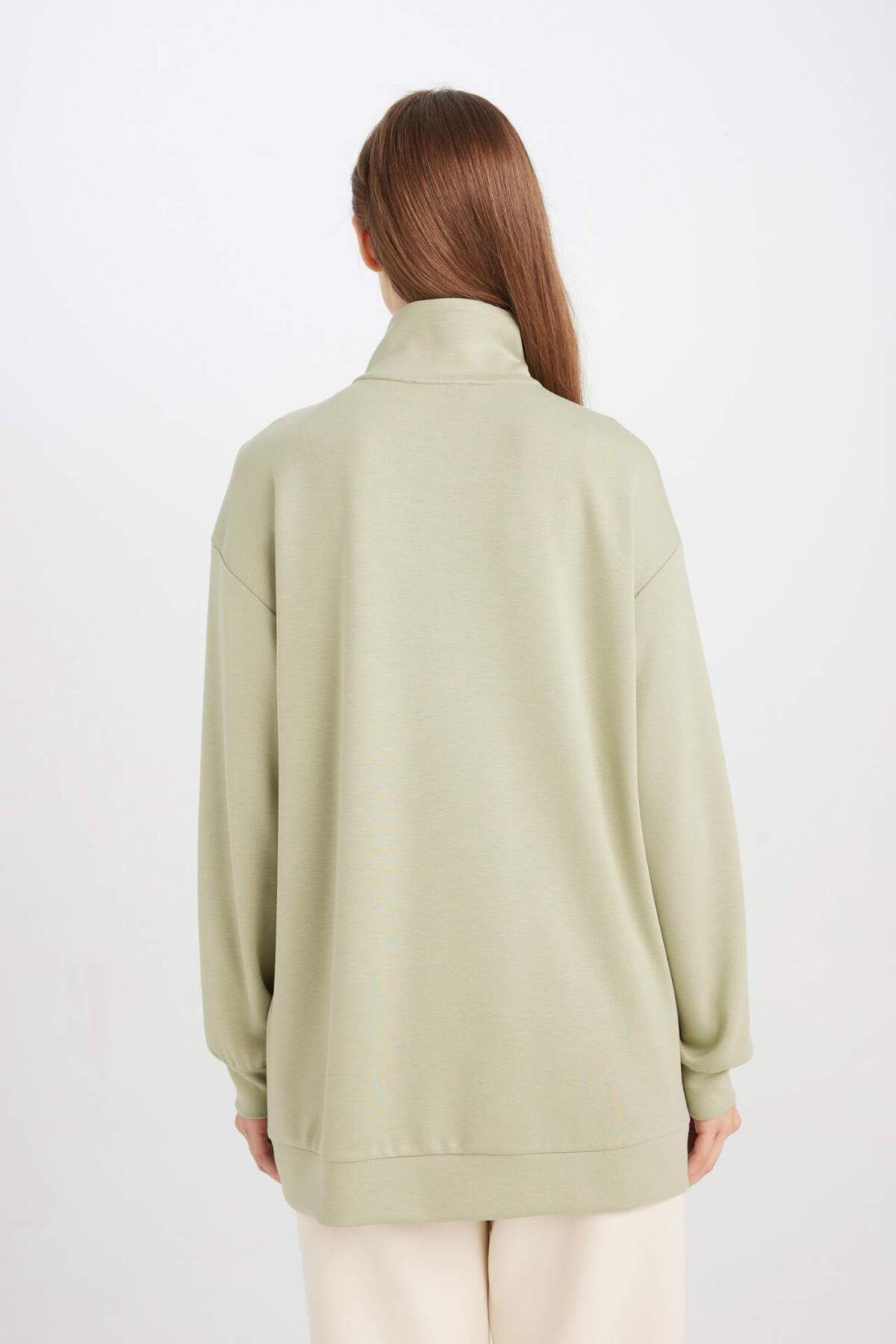 DeFacto-Half Zipper Stand Collar Basic Plain Sweatshirt Tunic D1615Ax24Au 6