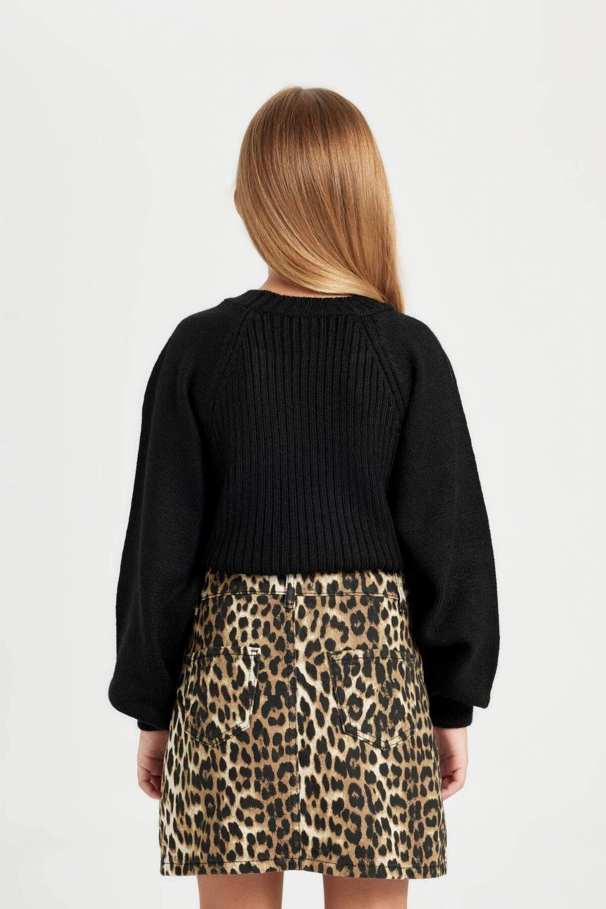 DeFacto-Girl's Leopard Patterned Pocketed Gabardine Skirt D5241A824Wn 7