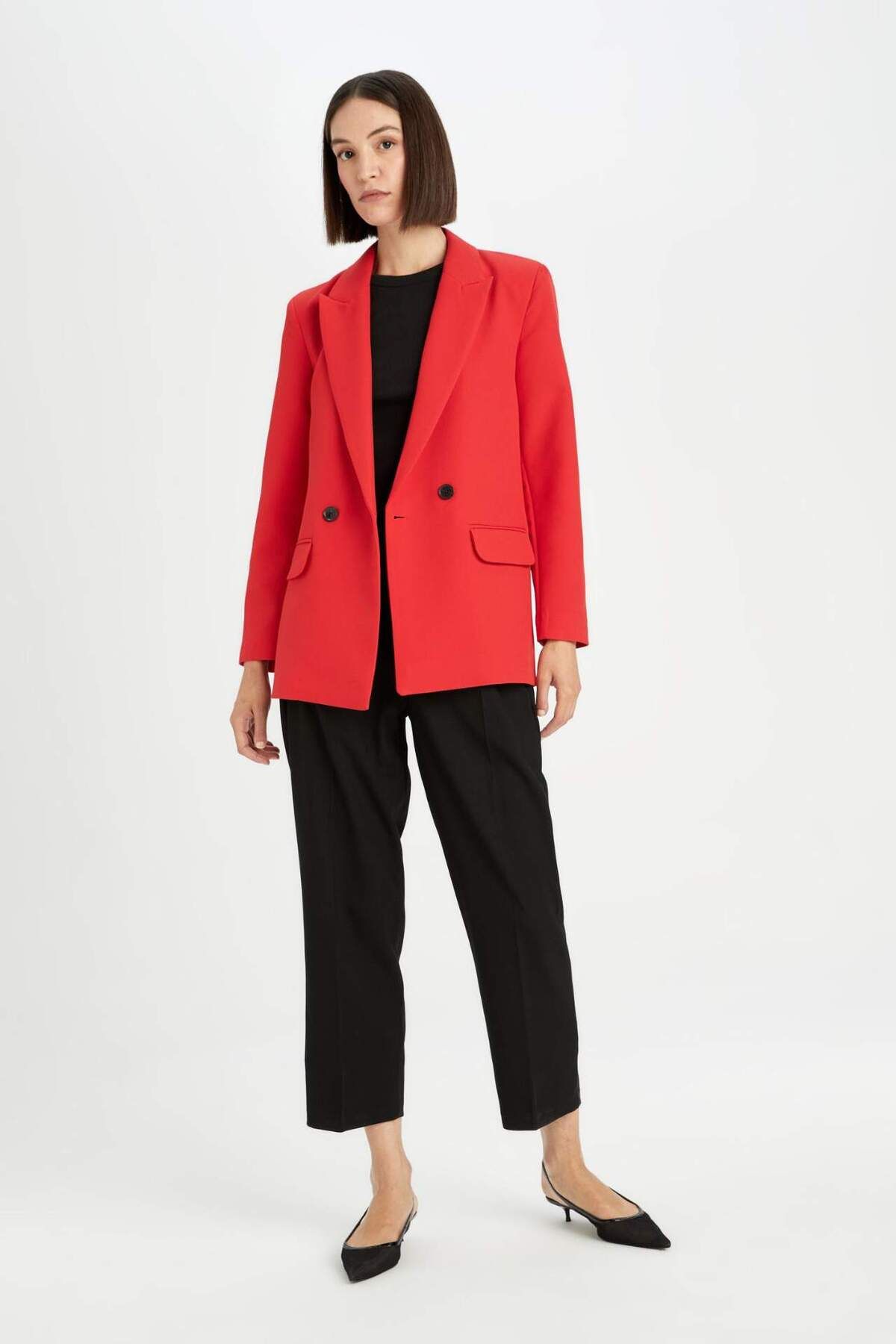 DeFacto-Oversize Wide Fit Jacket Collar Buttoned Basic Plain Blazer Jacket C2457Ax24Au 6
