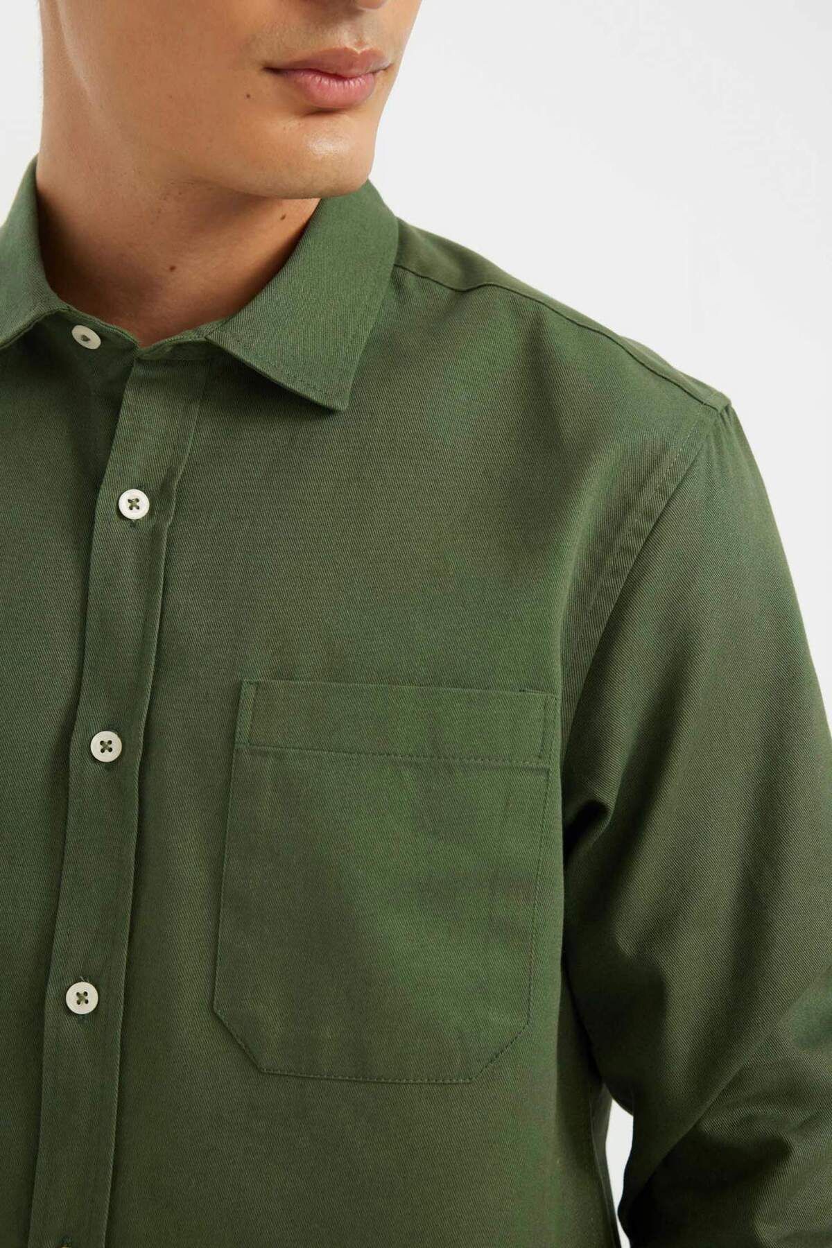 DeFacto-100 % Baumwolle, reguläre Passform, geknöpftes Basic-Langarmhemd aus einfarbigem Gabardine A5383AX24AU 5