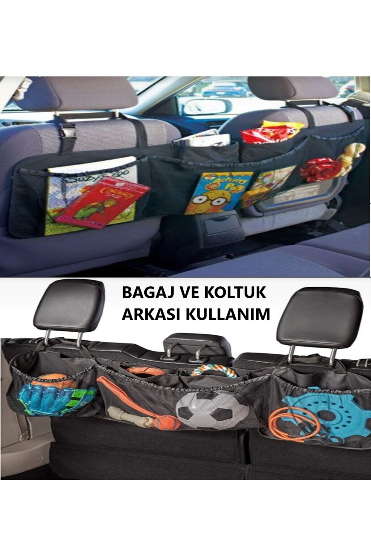 ALİTA TEXTILE Araç Bagaj Organizeri, Koltuk Arkası Düzenleyici, Oto Aksesuar Çantası Çok Cepli File ve Kumaş
