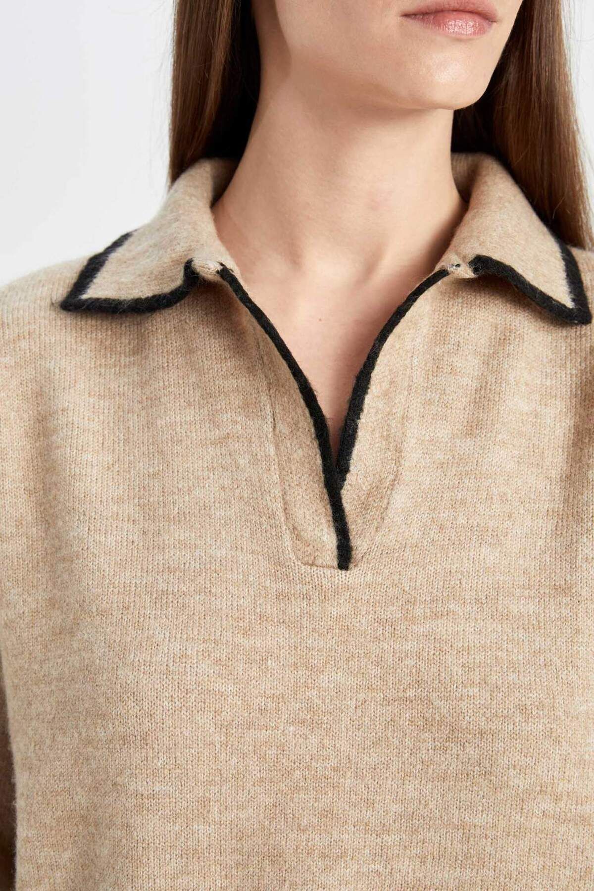 DeFacto-Regular Fit Weicher Strukturierter Polo Kragen Strickpullover A3868AX24WN 5
