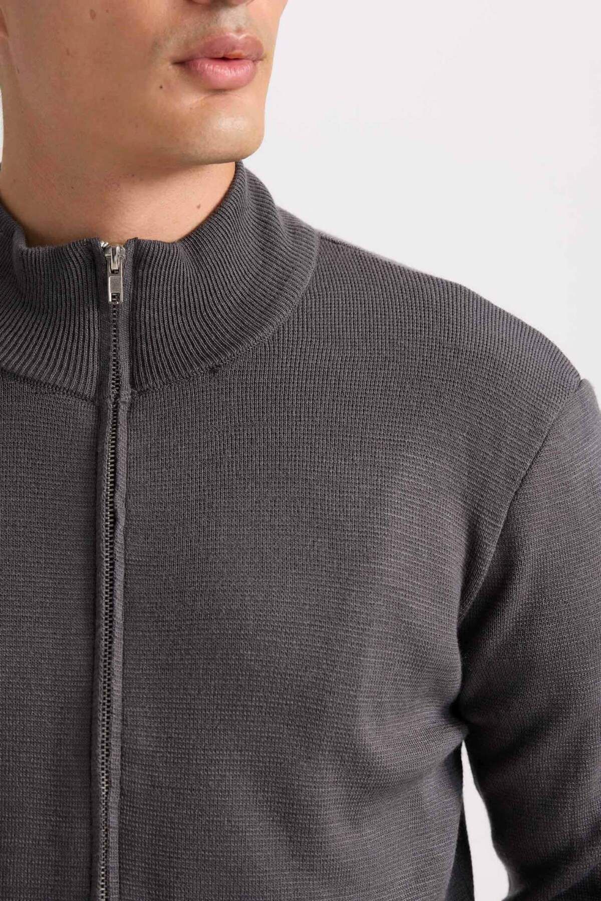 DeFacto-Standard Fit Normal Cut Stehkragen Strickjacke mit Reißverschluss C8158ax24au 5