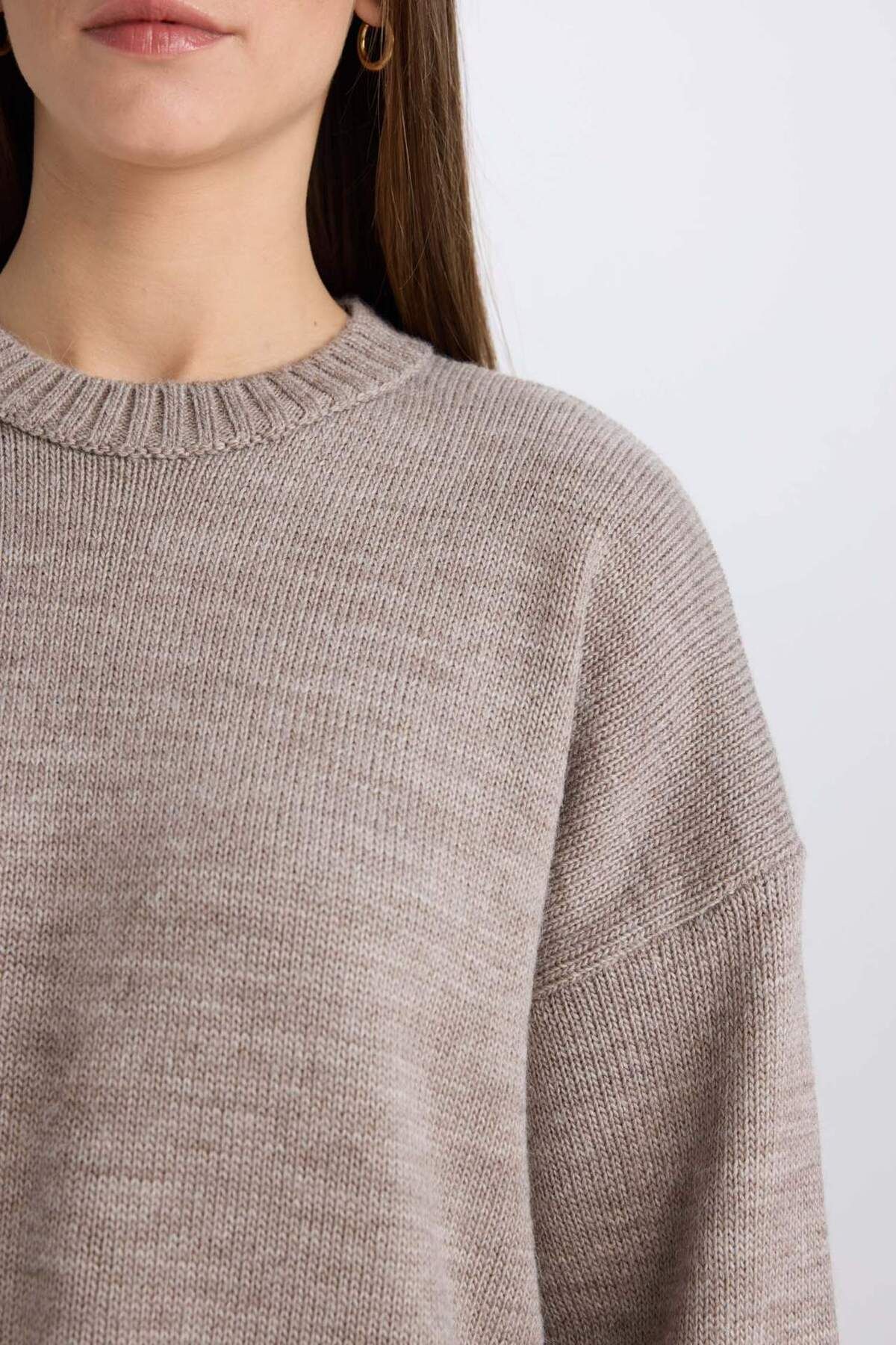 DeFacto-Übergroßer, lockerer Basic-Pullover aus einfarbigem Strick mit Rundhalsausschnitt D0036AX24WN 5