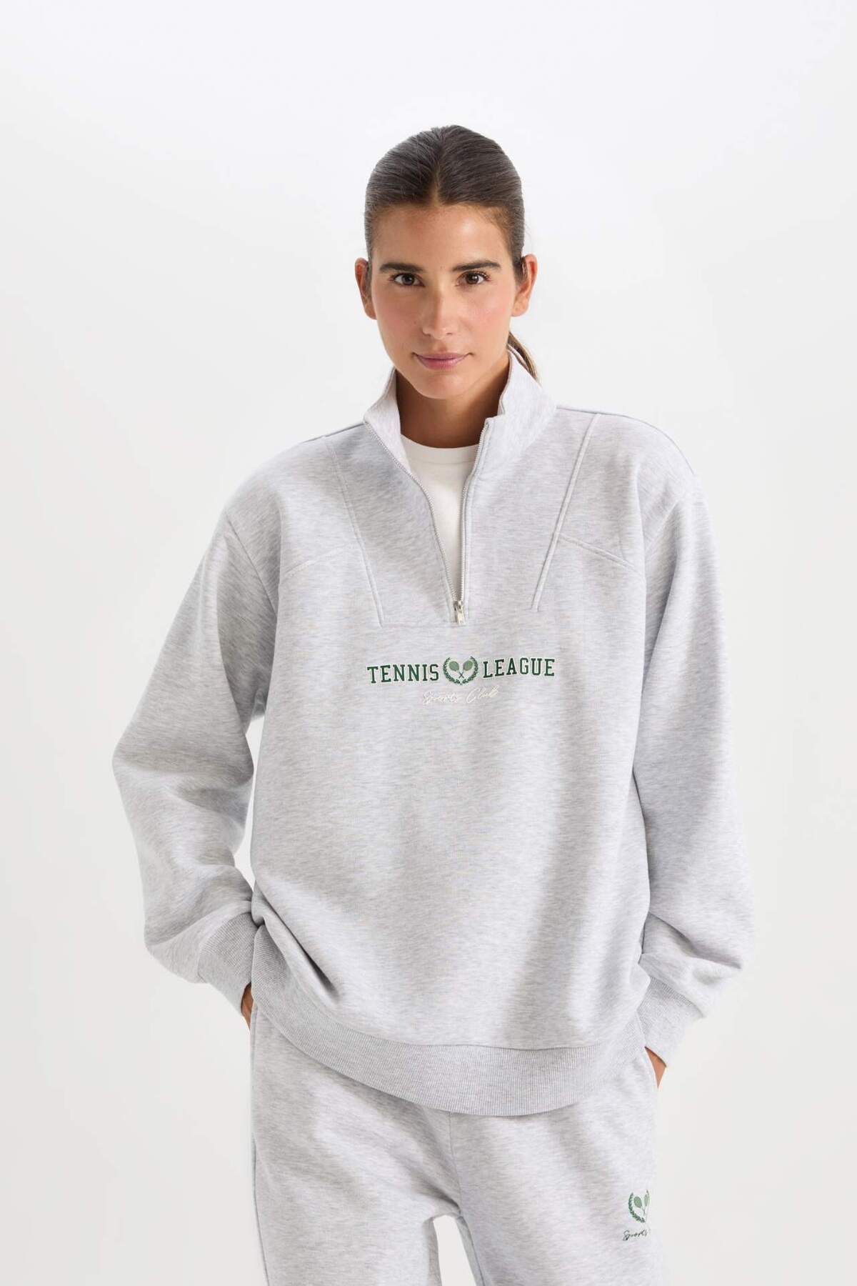 DeFacto-DeFactoFit Oversize Geniș Kalp Verticală Guler Fitness Imprimat Hanorac Sport D1701AX24AU 7