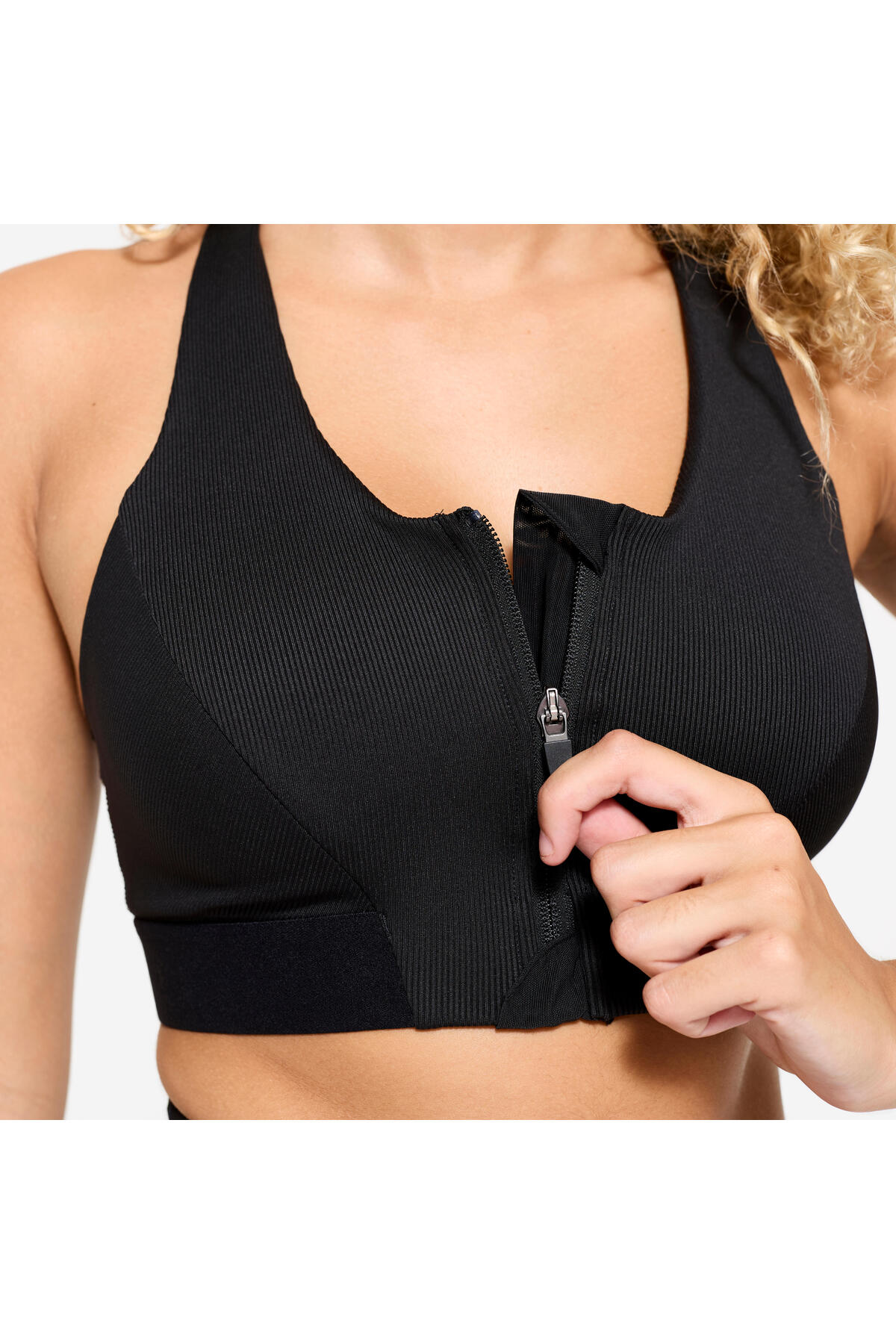 Decathlon Fermuarlı Sporcu Sütyeni - Orta Destek - Füme Siyah görsel 5