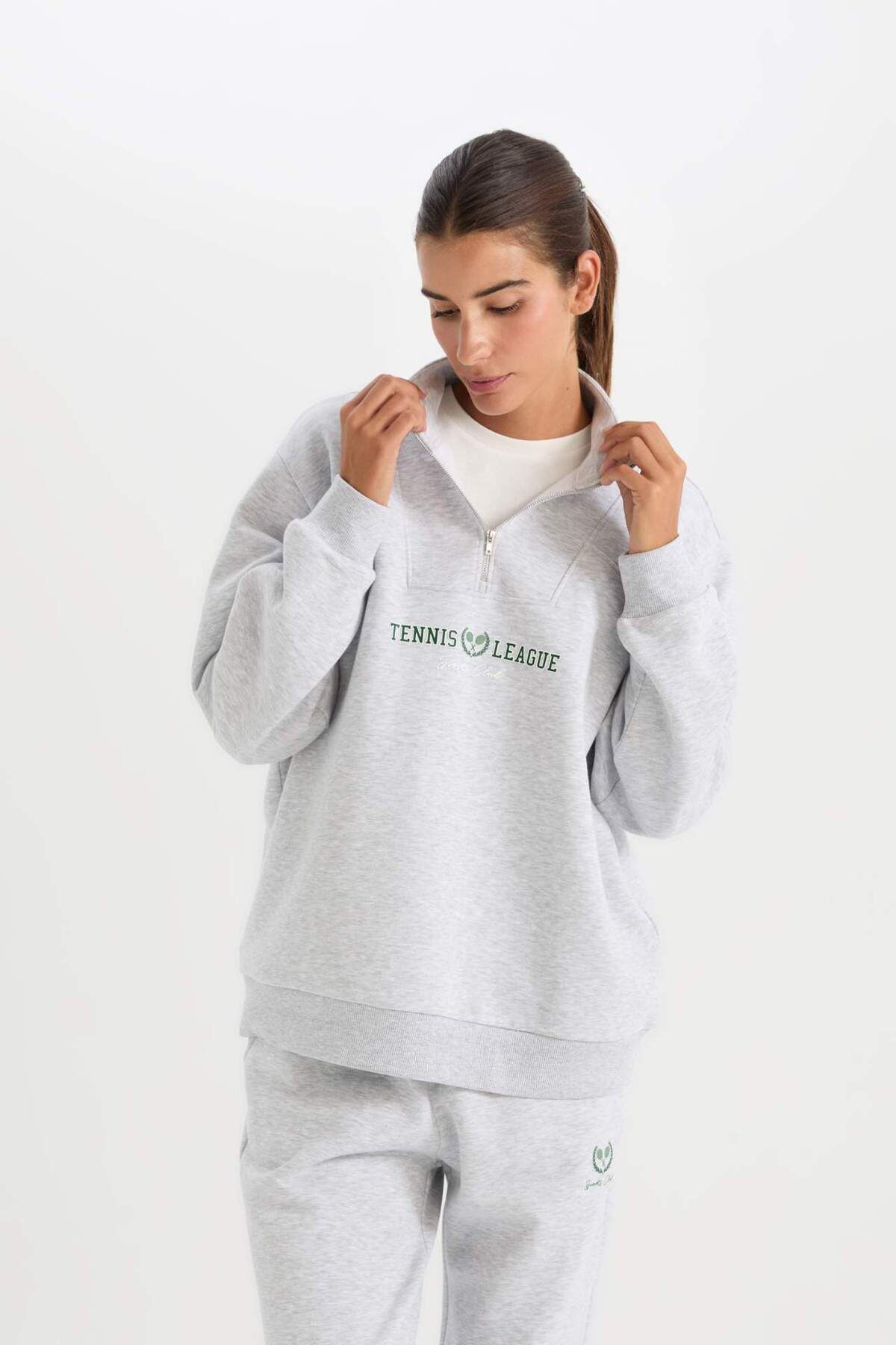 DeFacto-DeFactoFit Oversize Geniș Kalp Verticală Guler Fitness Imprimat Hanorac Sport D1701AX24AU 5