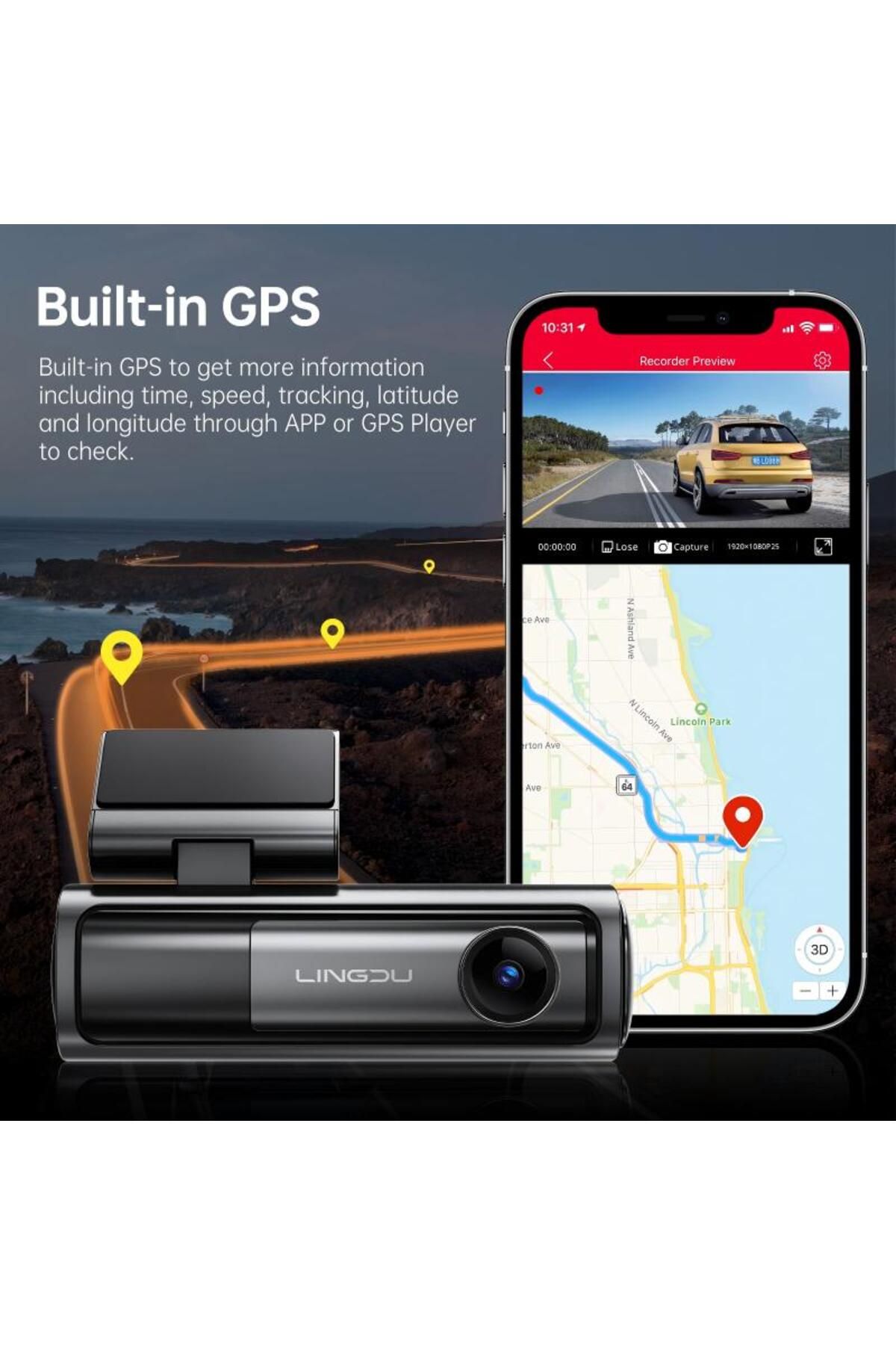 Generic-LINGDU Dash Cam Bluetooth Car Dash Camera 5K Dash Cam Front and Rear Inside with GPS, 5G WiFi 2
