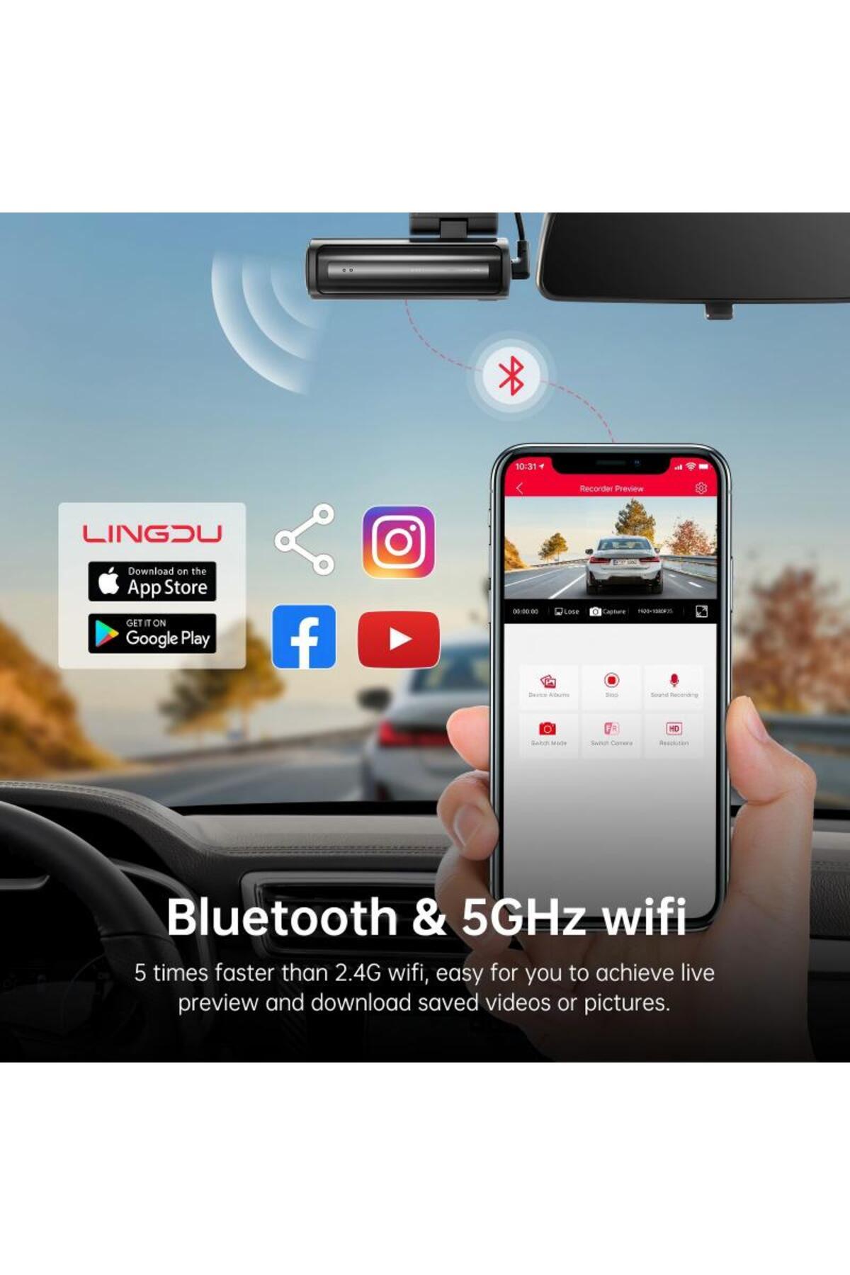 Generic-LINGDU Dash Cam Bluetooth Car Dash Camera 5K Dash Cam Front and Rear Inside with GPS, 5G WiFi 3