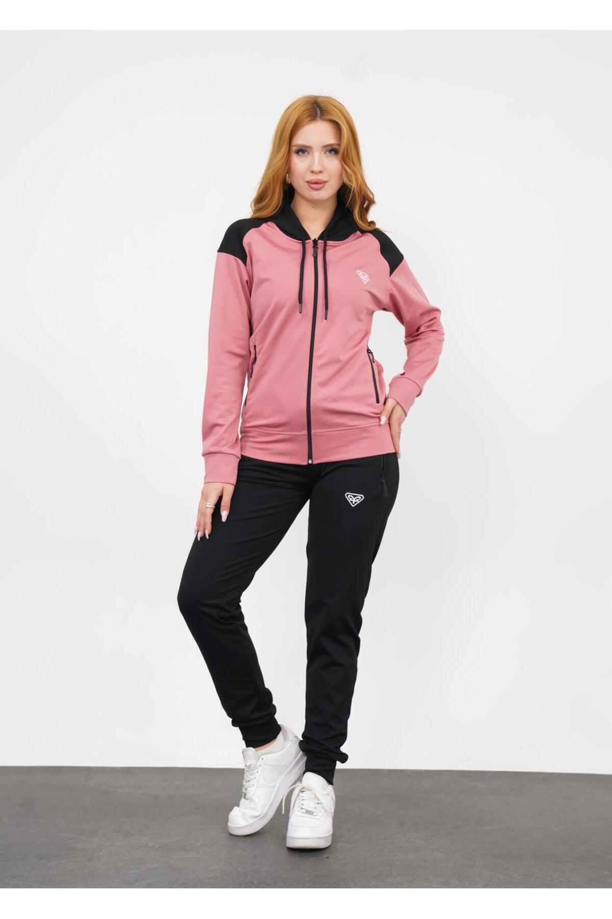 LF LAST FASHION-Set de trening pentru femei Dusty Rose din 2 piese cu glugă 1
