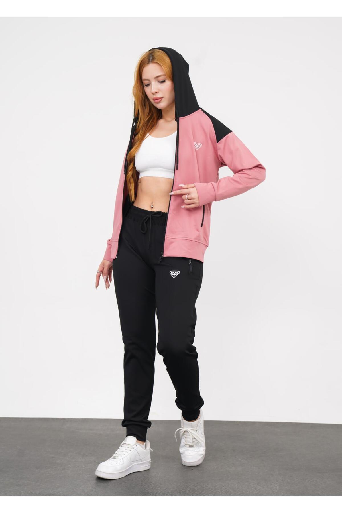 LF LAST FASHION-Set de trening pentru femei Dusty Rose din 2 piese cu glugă 5