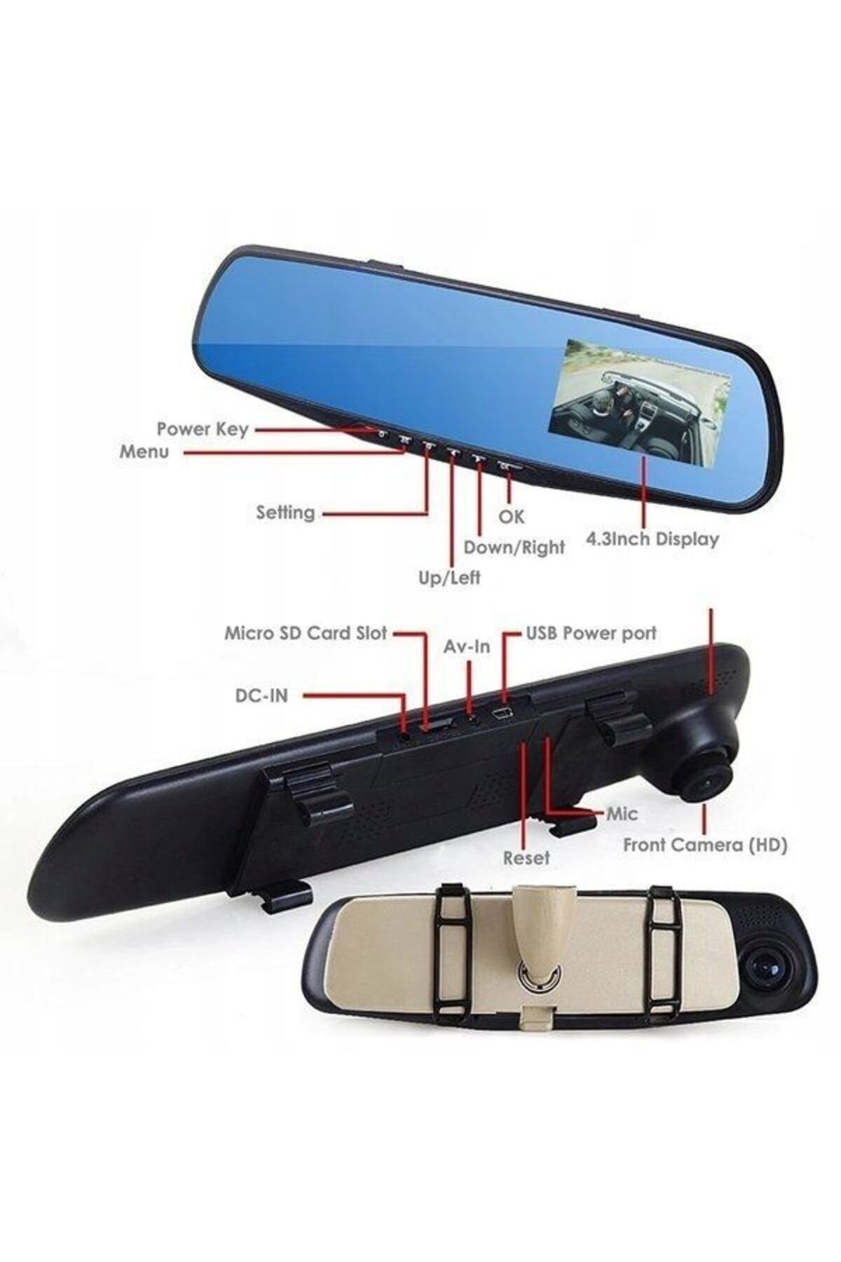Mercaton-Rearview mirror with Full HD reversing camera, 4.3" LCD, motion, sound, impact detection 6