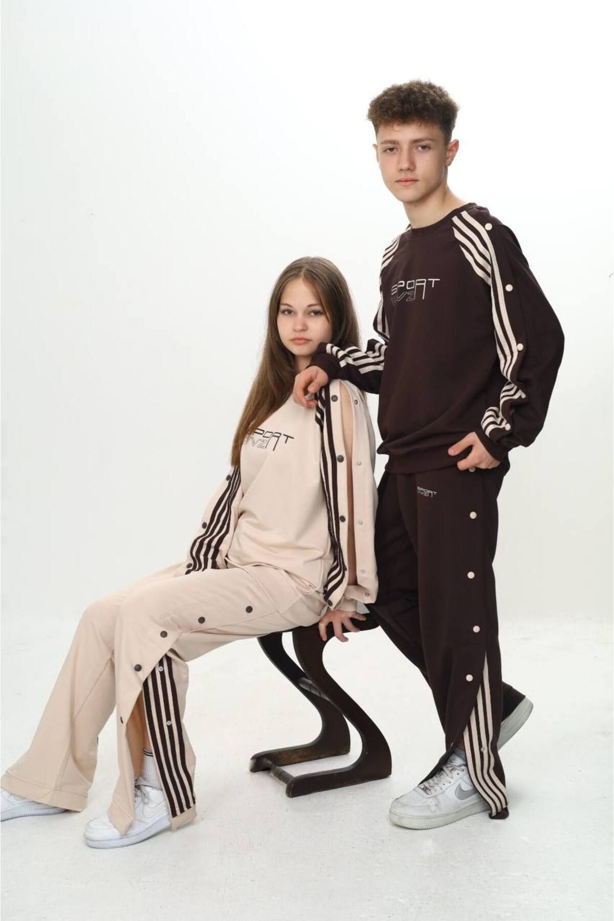 Pantulux-Unisex Snap Fastener Λεπτομερές 100% βαμβακερό 2 νήματα Oversize Bottom-Top Σετ αθλητικής φόρμας – Αθλητικά ρούχα-299 2