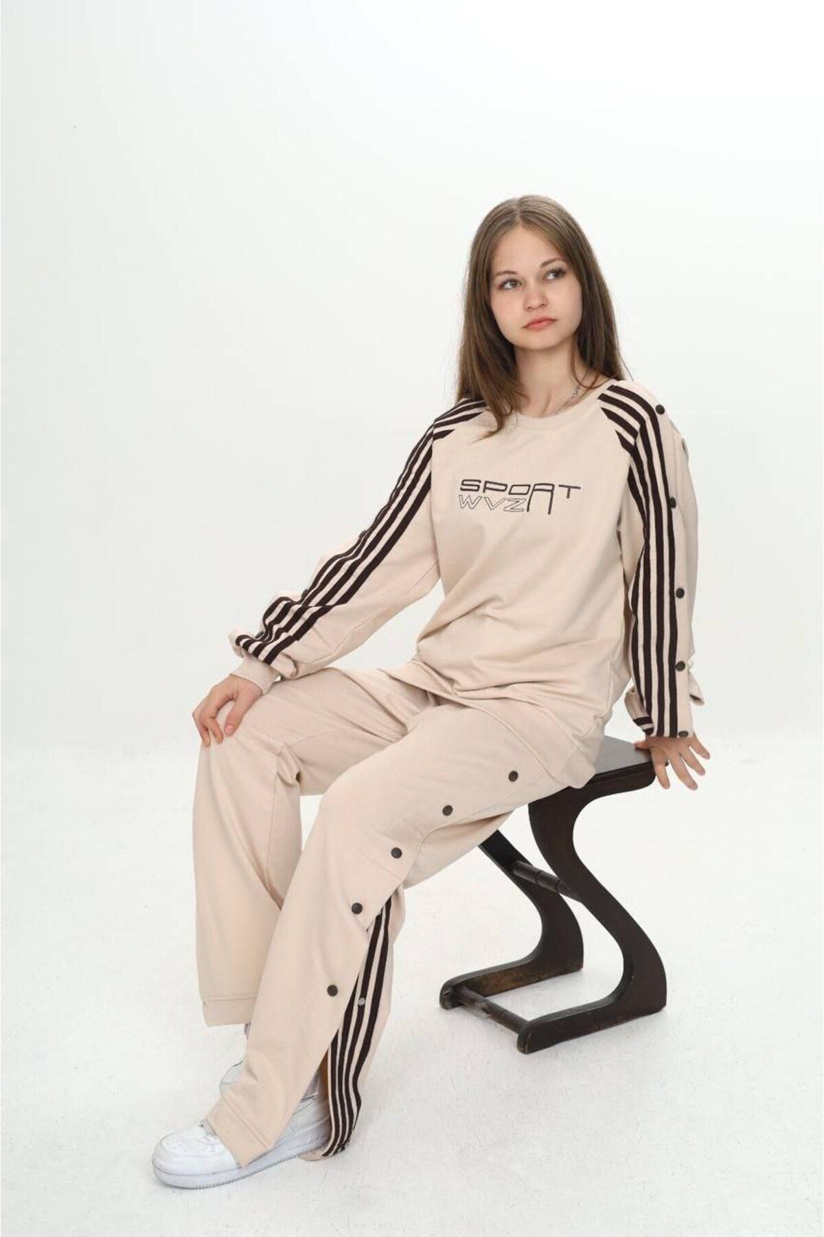 Pantulux-Unisex Snap Fastener Λεπτομερές 100% βαμβακερό 2 νήματα Oversize Bottom-Top Σετ αθλητικής φόρμας – Αθλητικά ρούχα-299 6