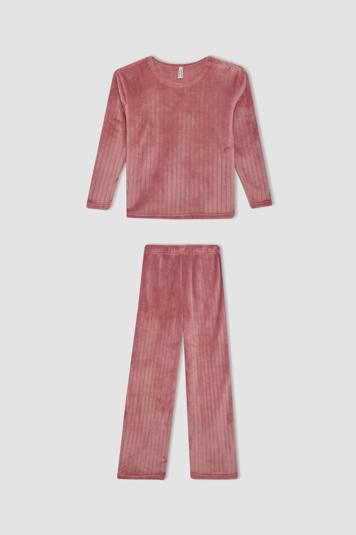 DeFacto-Mädchen-Pyjama-Set aus Fleece mit langen Ärmeln und langem Unterteil D1088A824WN 6