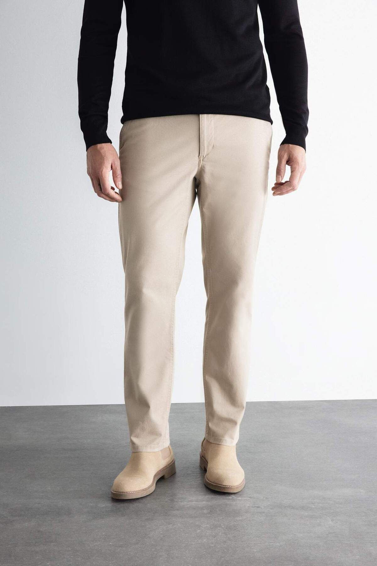 DeFacto-Winter-Chino-Hose aus Segeltuch, normale Passform, 4 Taschen, Baumwolle, dehnbar, gerader Beinabschluss C9440AX24AU 1