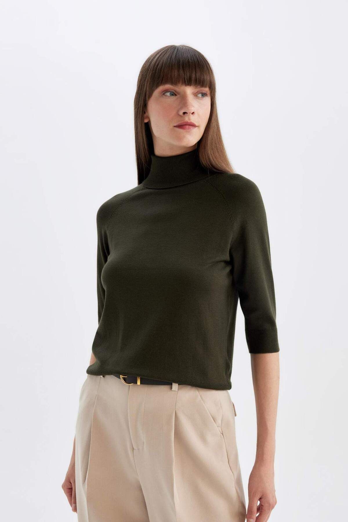 DeFacto-Regular Fit Rollkragenpullover mit halbem Arm Basic Unifarben Strickpullover U8280AZ24AU 7