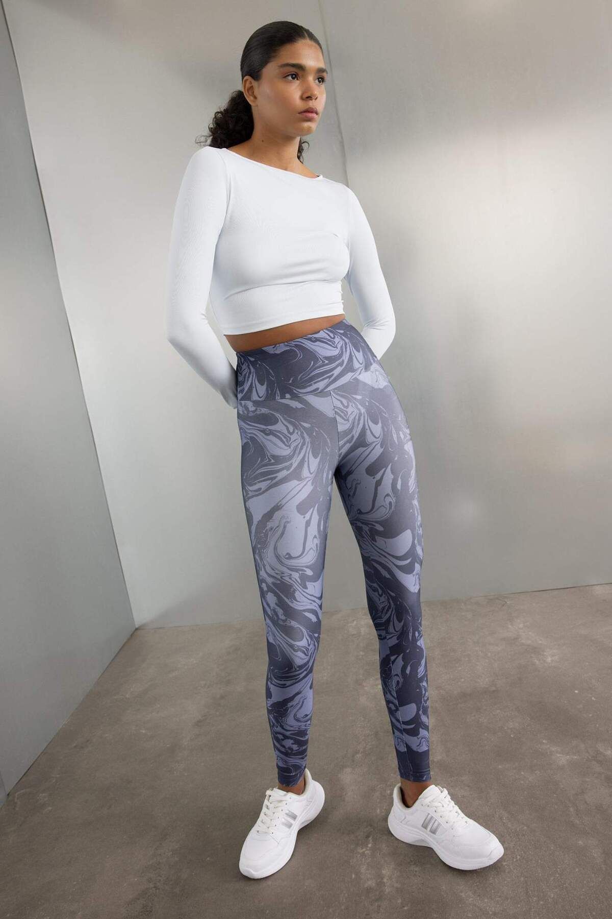 DeFacto-DeFactoFit Gemusterte Taillenbetonte Sportstrumpfhose C9380AX24AU 4