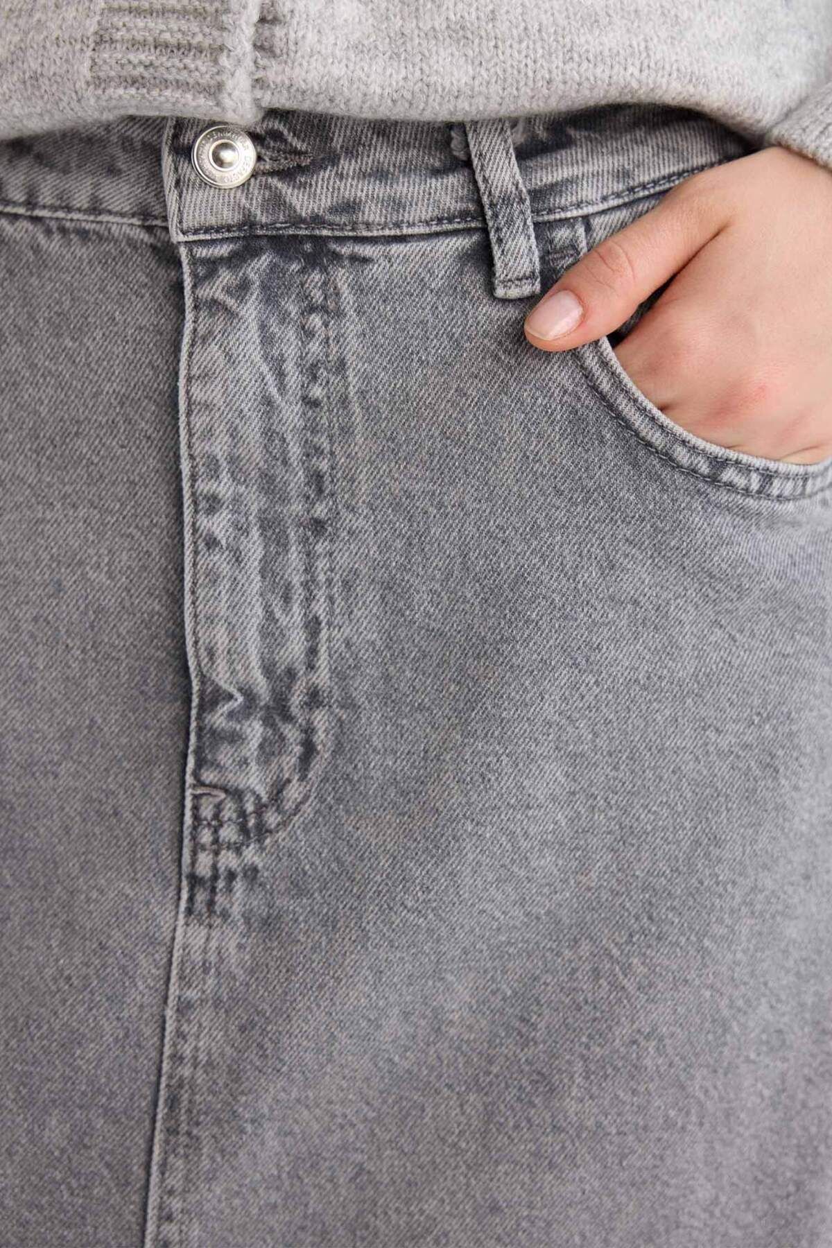 DeFacto-Fusta lungă de jeans cu fante la modă, cu buzunare D4424ax24au 6