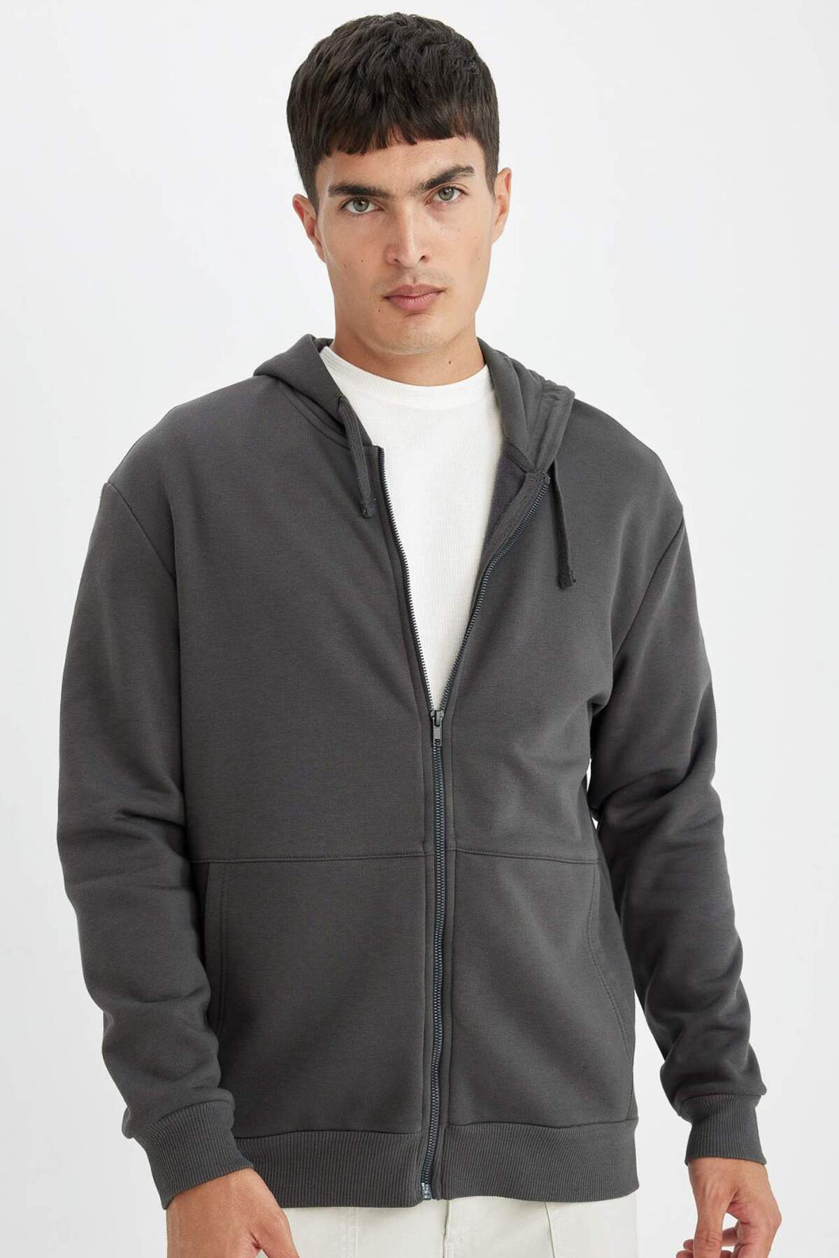 دفاکتو سویشرت زیپ دار خزدار نرم و ضخیم مدل Comfort Regular Fit Hooded D2323AX24AU