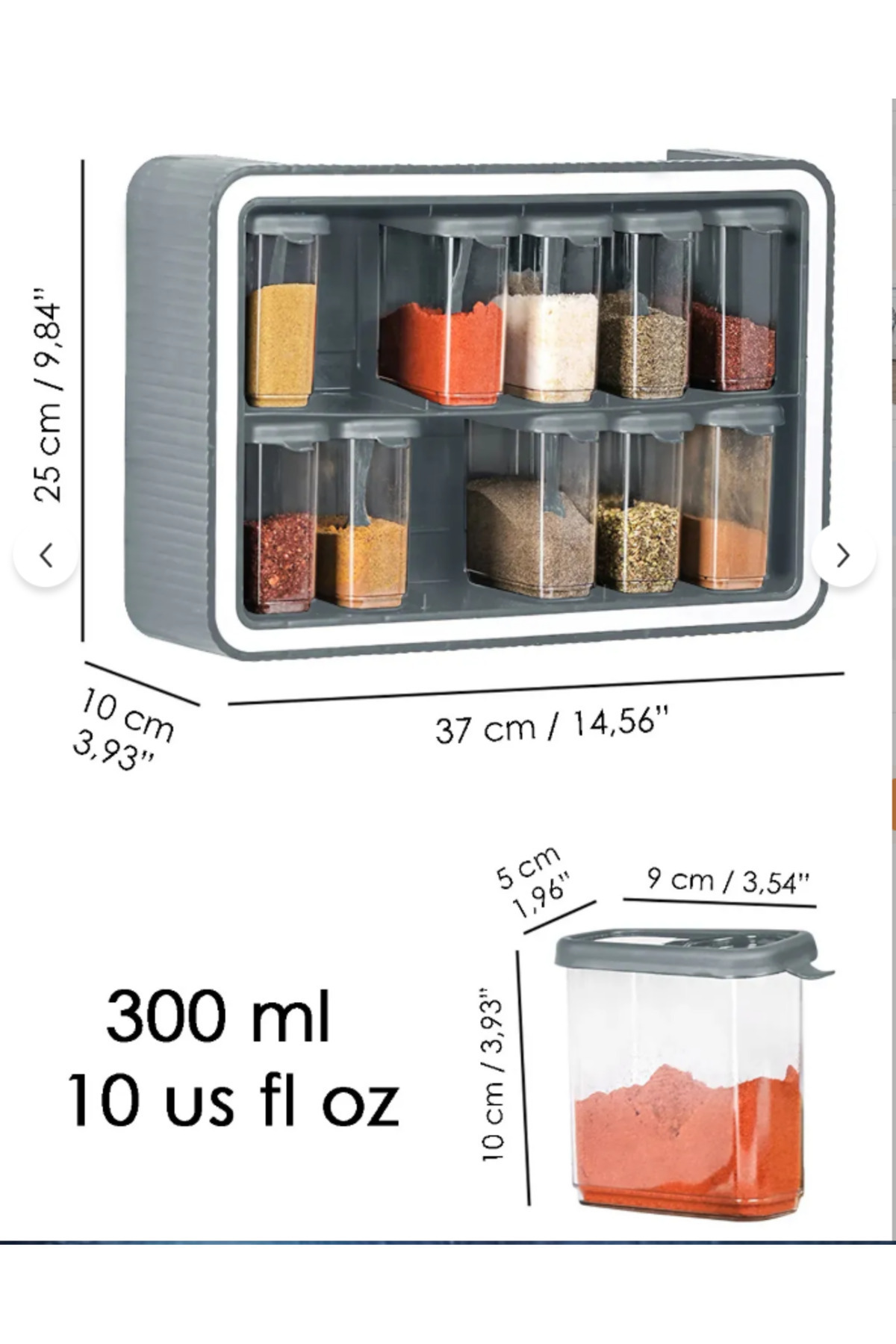 ShopyTime-Set of 12 Spice Rack with Spoon and Lid Self-Adhesive Storage Container Gray 4