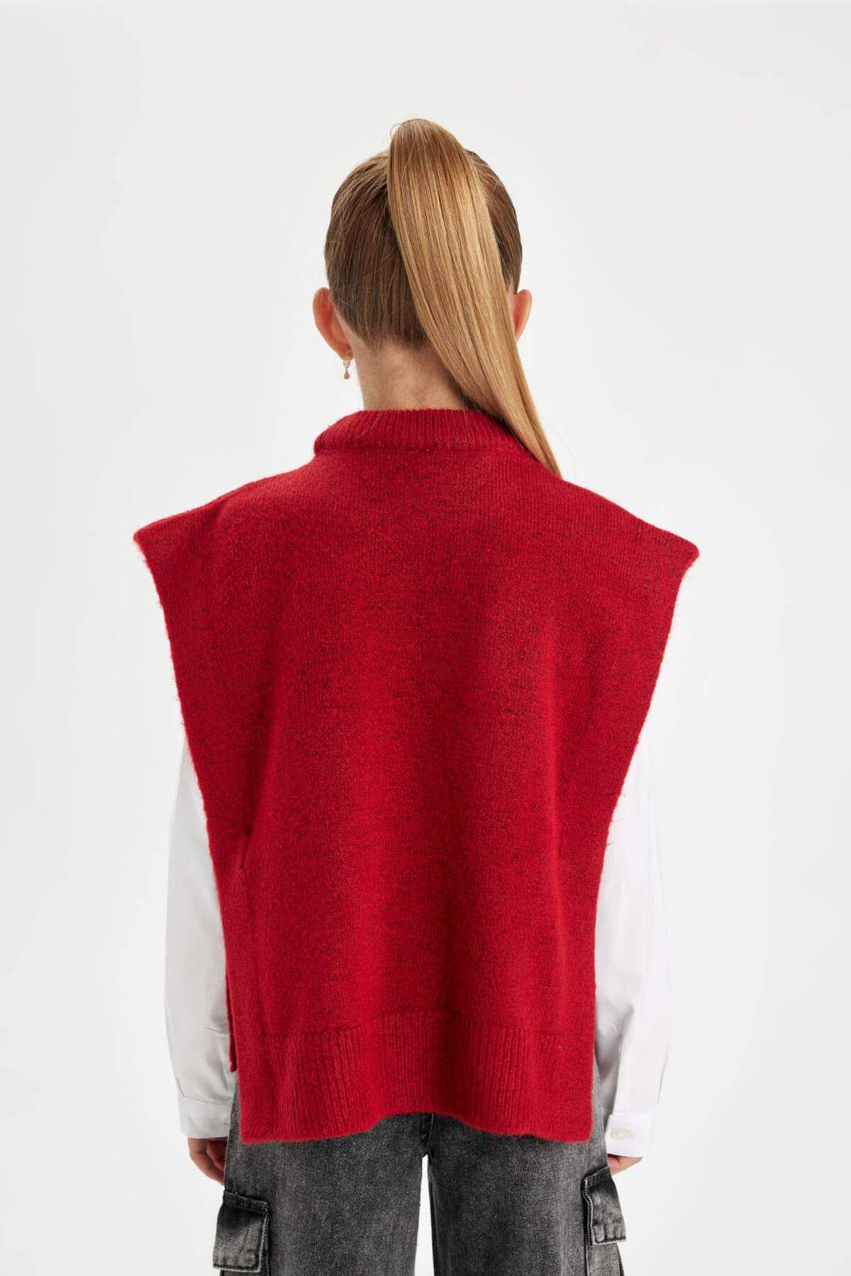 DeFacto-Girl's Red Crew Neck Basic Plain Knitwear Sweater C9660A824Wn 6