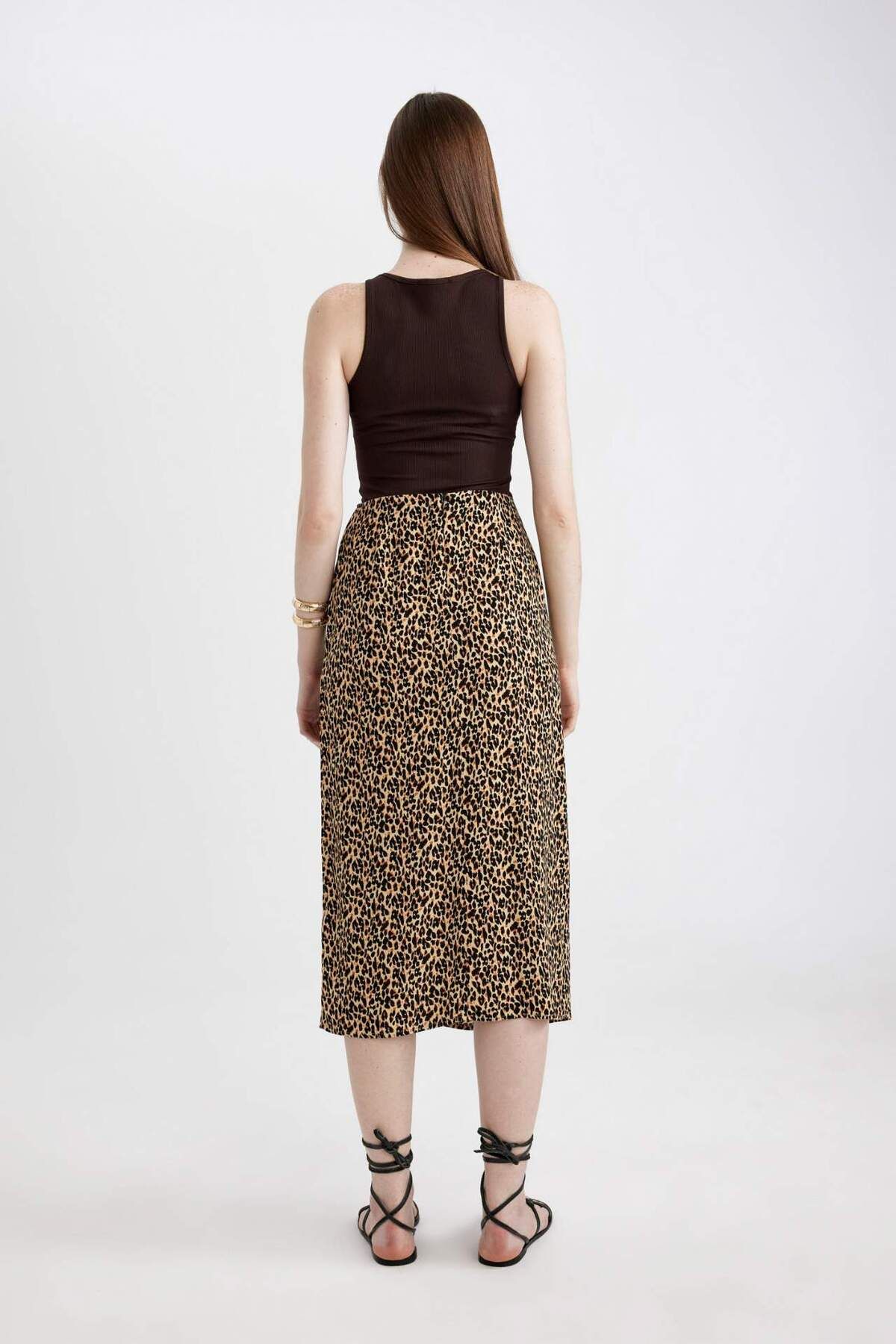 DeFacto-A Form Leopard Patterned Slit Moroccan Midi Skirt C0938Ax24Sm 5