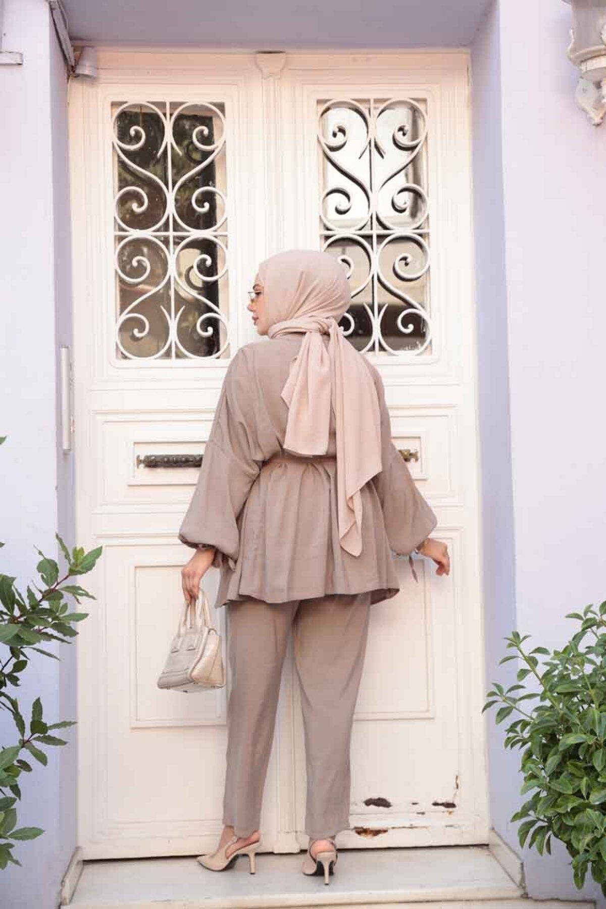 N.S NEVA STYLE-Pile Detailed Mink Hijab Double Set 19031V 4