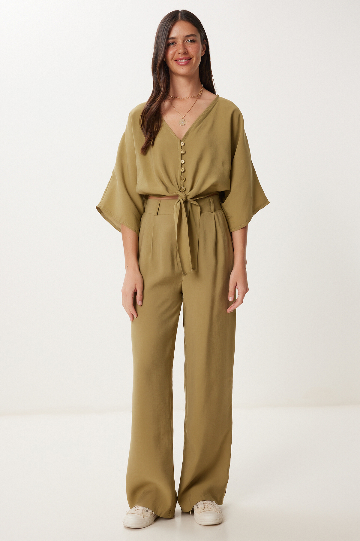 Modal Blouse Pants Set LBV0069 OLIVE GREEN