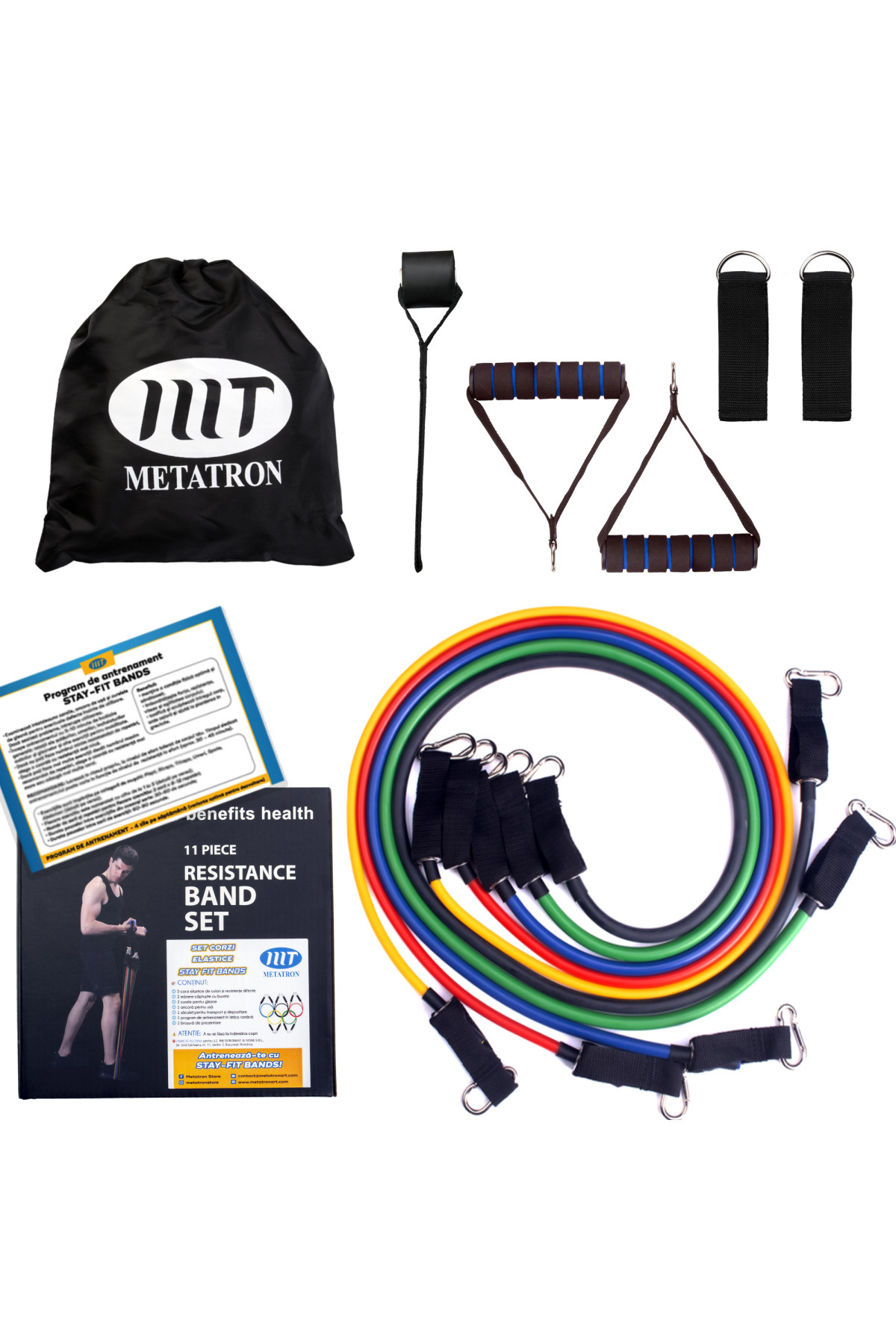 METATRON mT-Set Extensor 11 piese - 5 corzi elastice fitness cu accesorii și program de antrenament 1