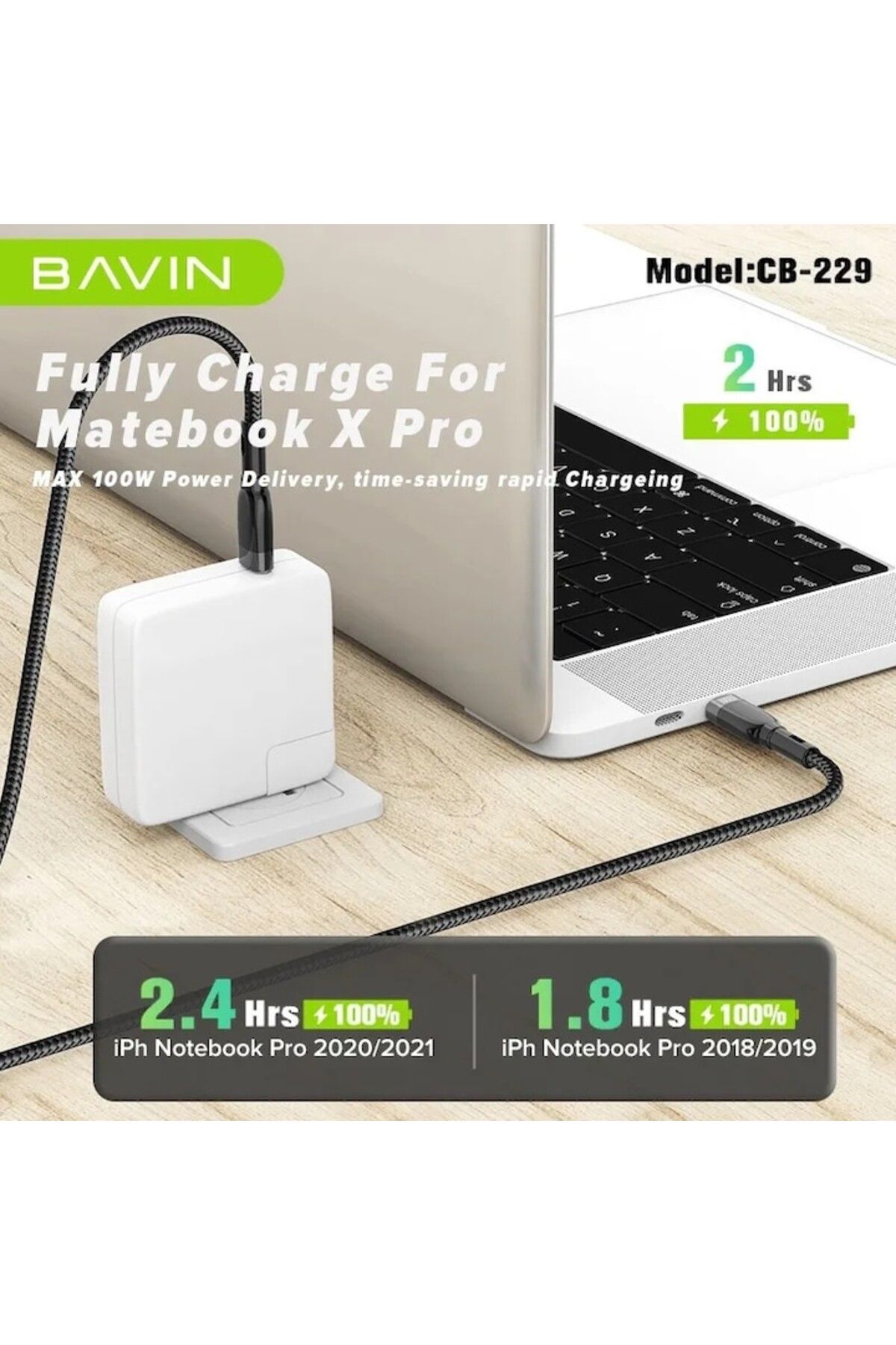 Bavin-Cablu de date și încărcare rapidă CB229 USB-C la USB-C, 100W, 1,5m, alb 3