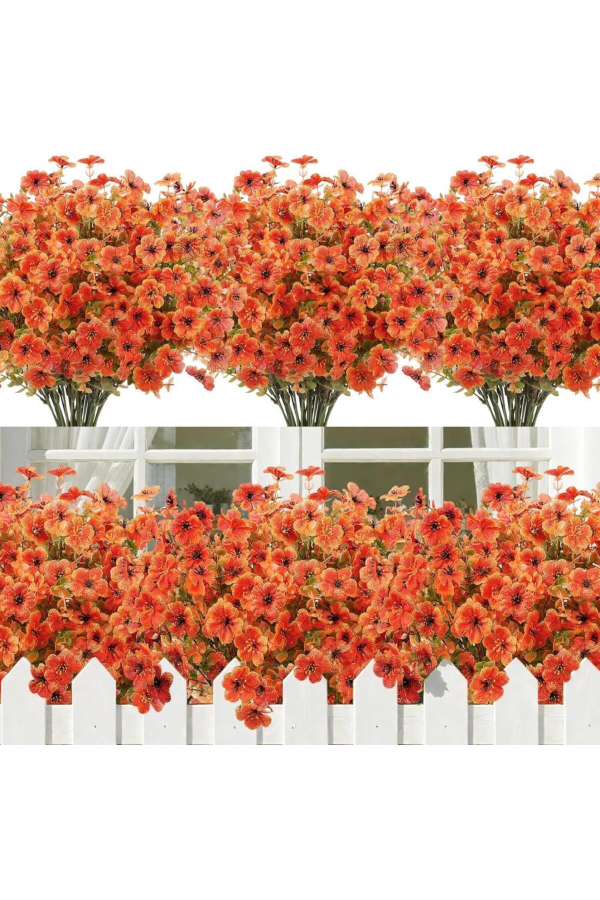 12-Piece Set Artificial Flower Reed Enamel Orange Color 5 Branches 33cm