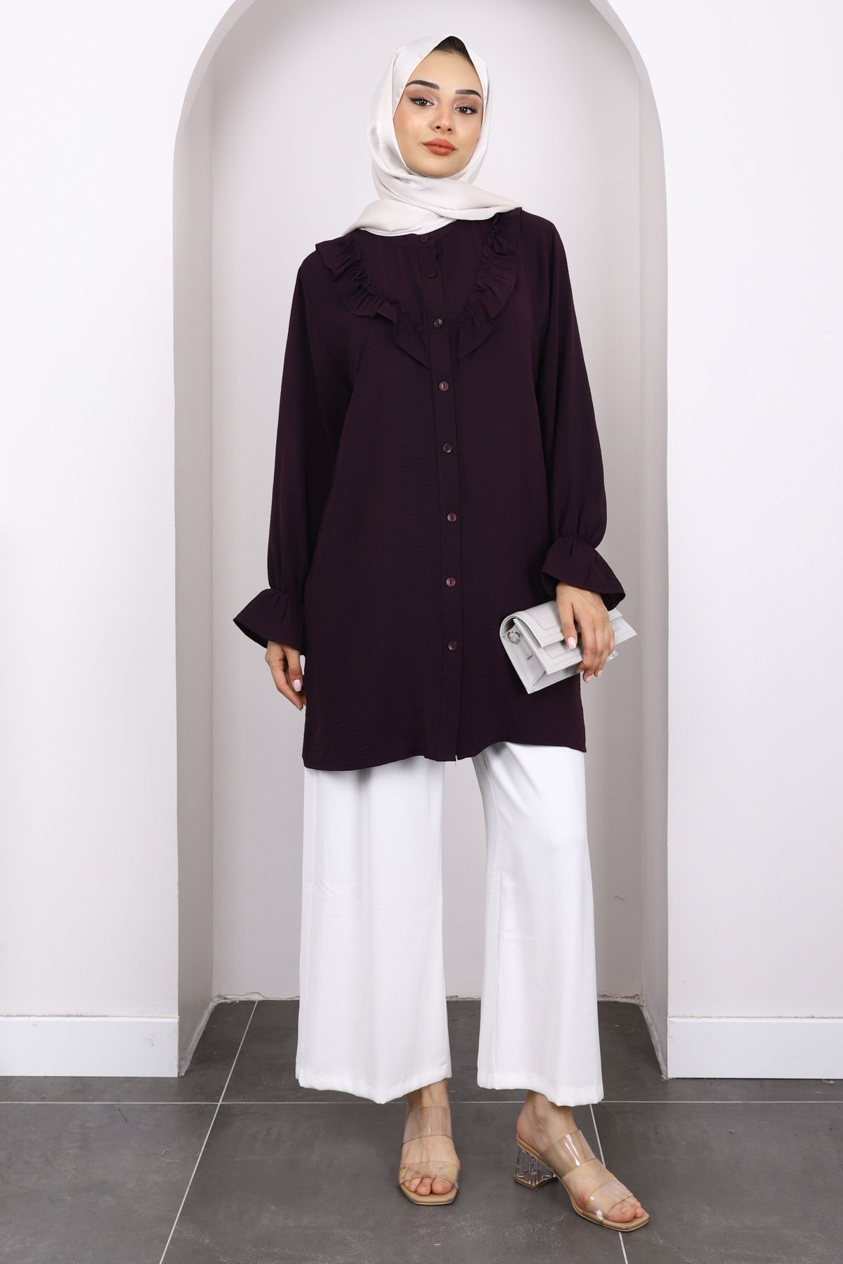 İmajButik-Plum Ruffle Front Ayrobin Tunic 2